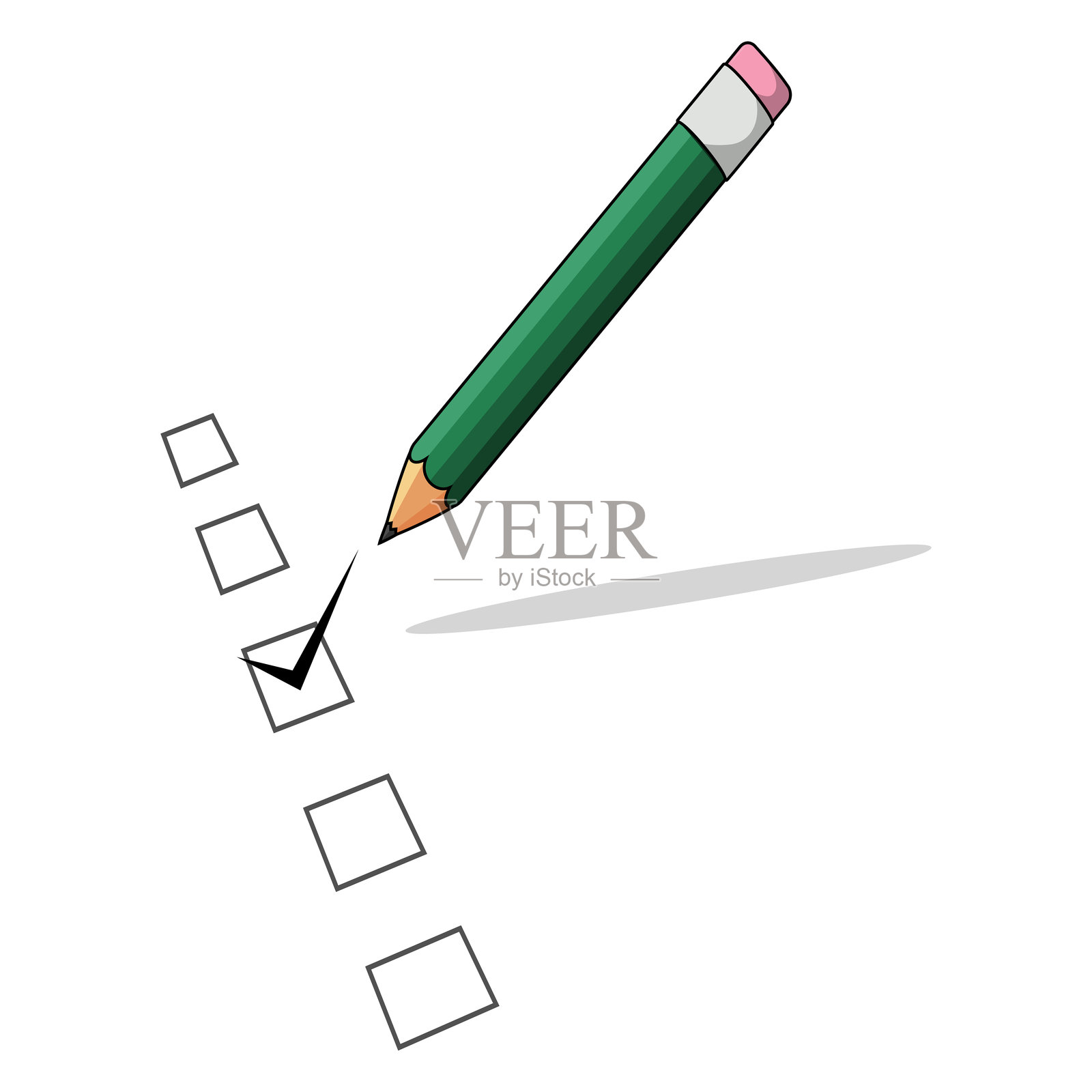 绿色铅笔在清单上勾选框的铅笔标记清单插图插画图片素材