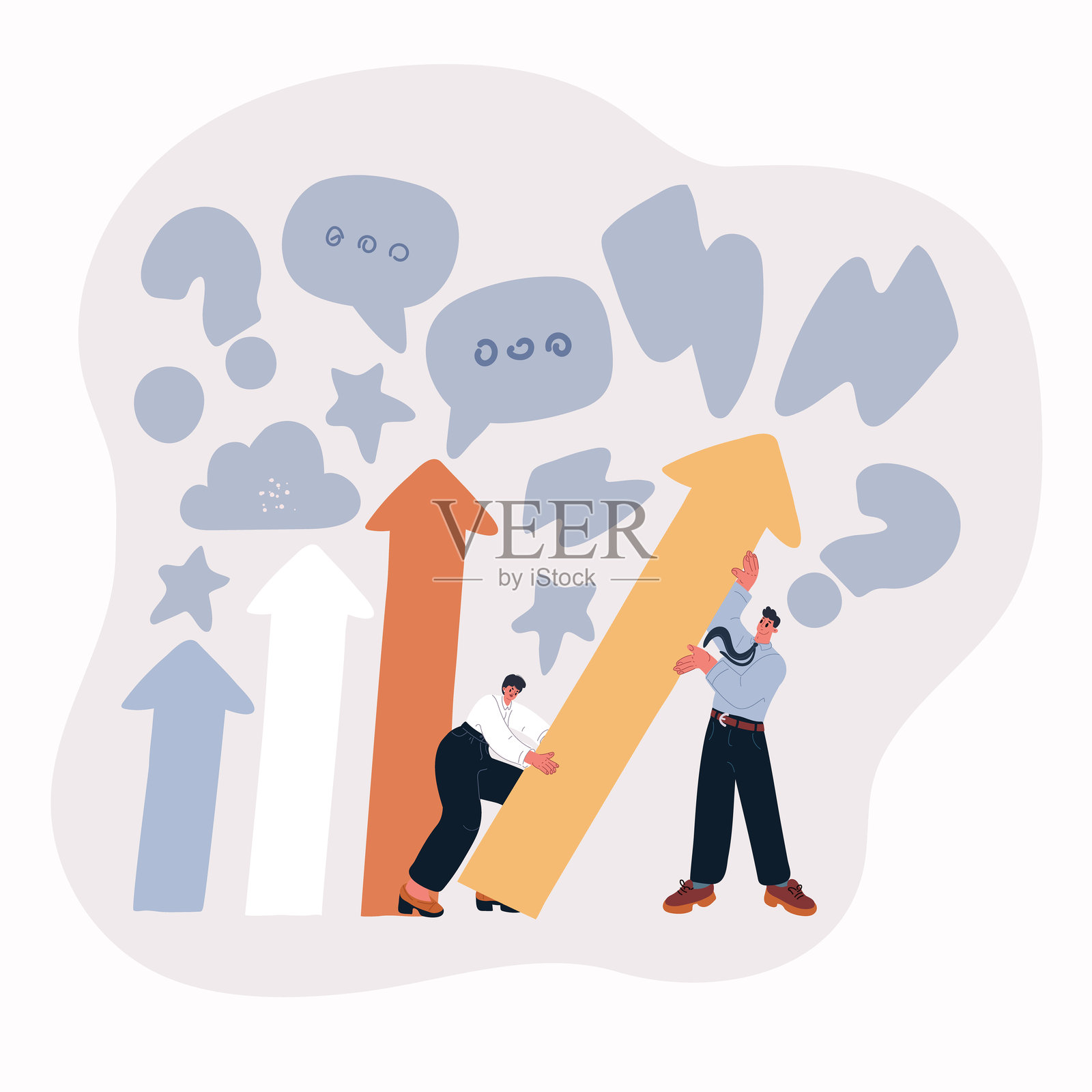 商业团队共同协作，在增长指标上放置上升箭头的矢量插画插画图片素材