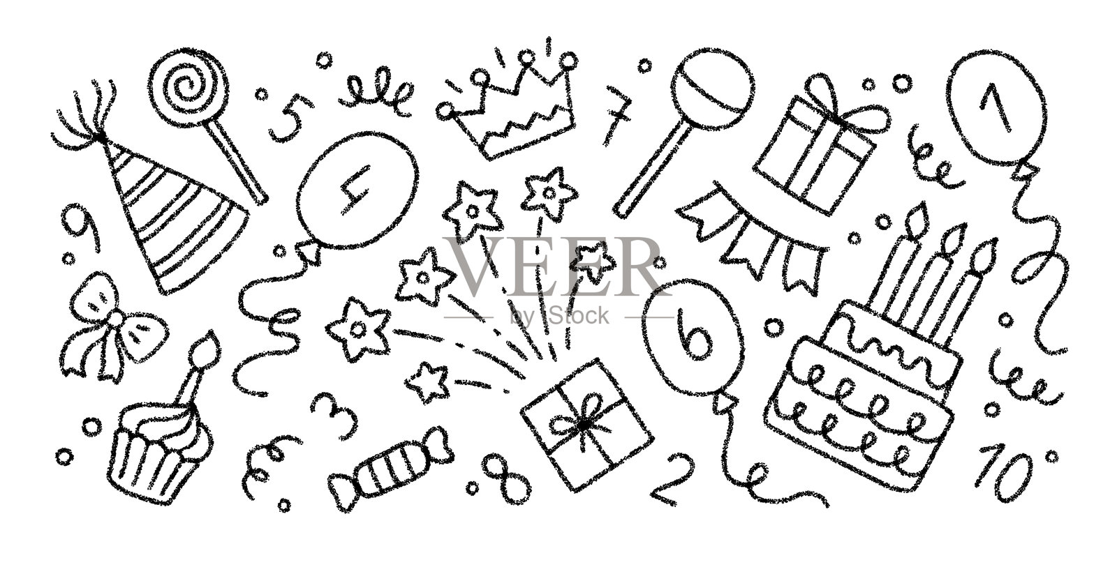 蜡笔素描生日图标插画图片素材