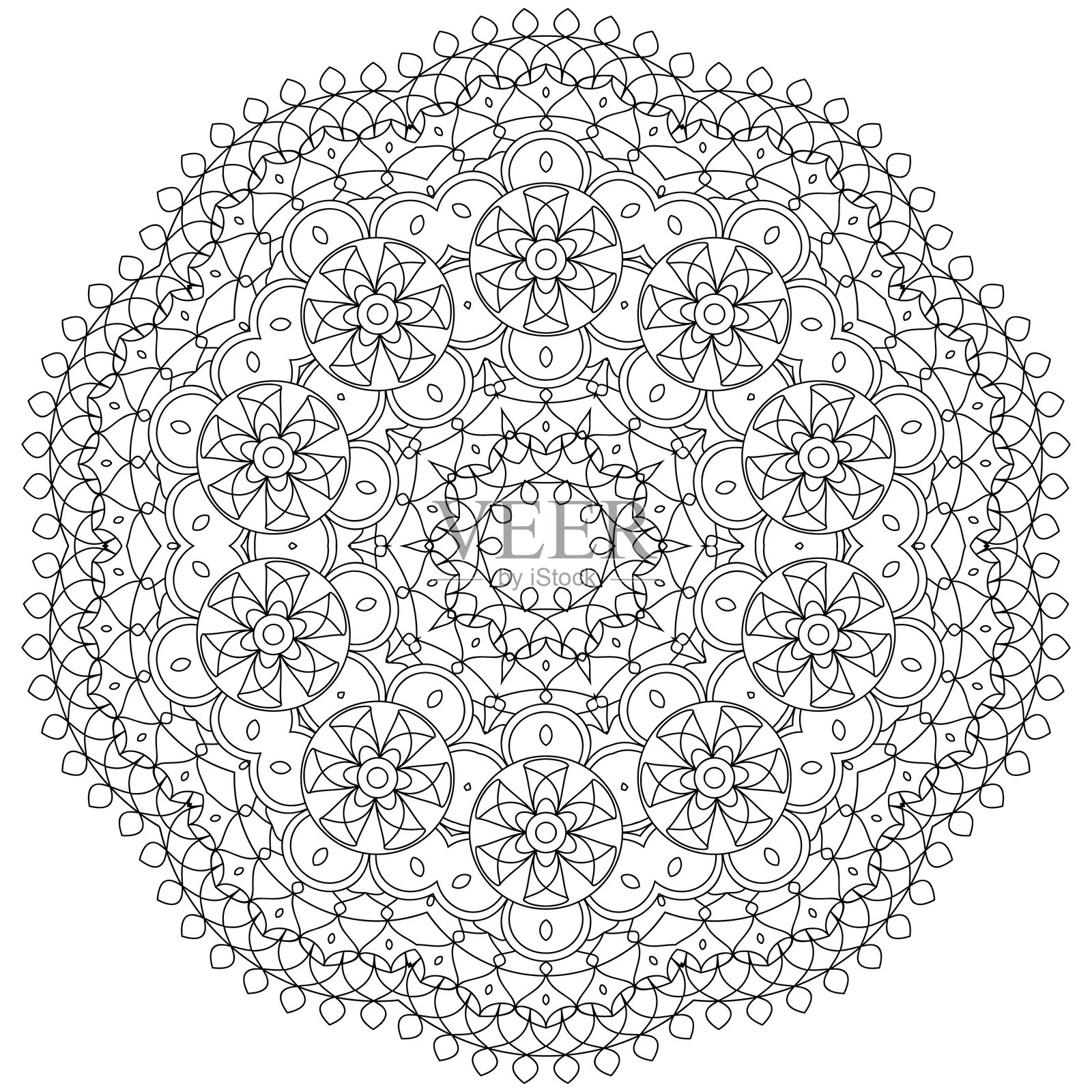 矢量圆形曼陀罗成人涂色书插画图片素材