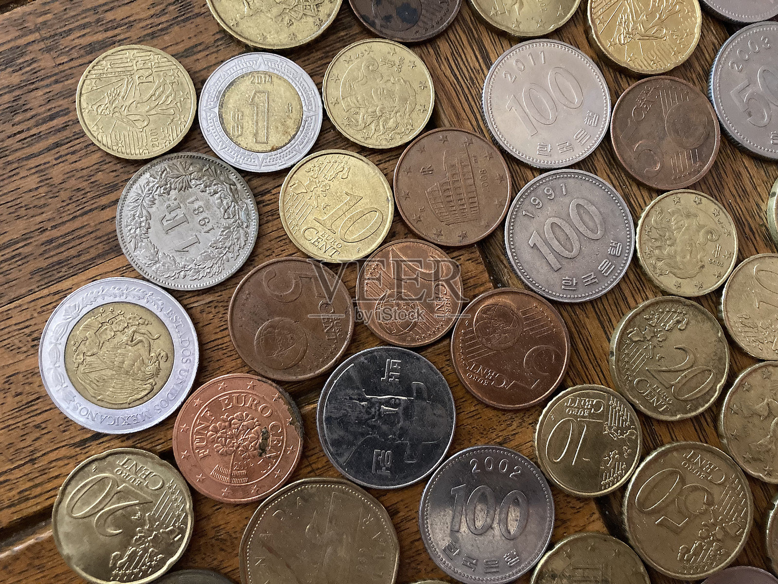 大量各种国际钱币的收藏照片摄影图片