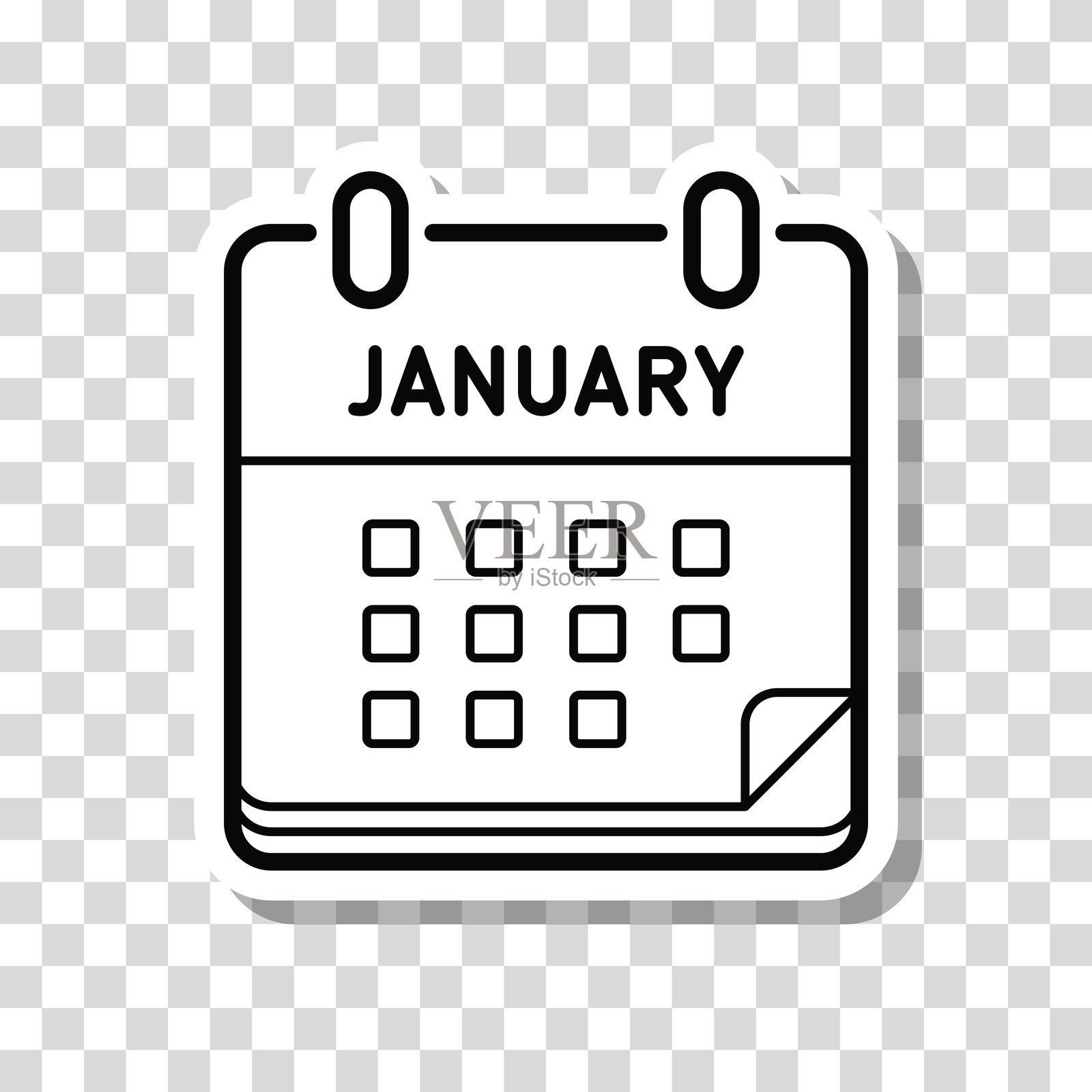 一月日历。空白背景上的图标贴纸插画图片素材