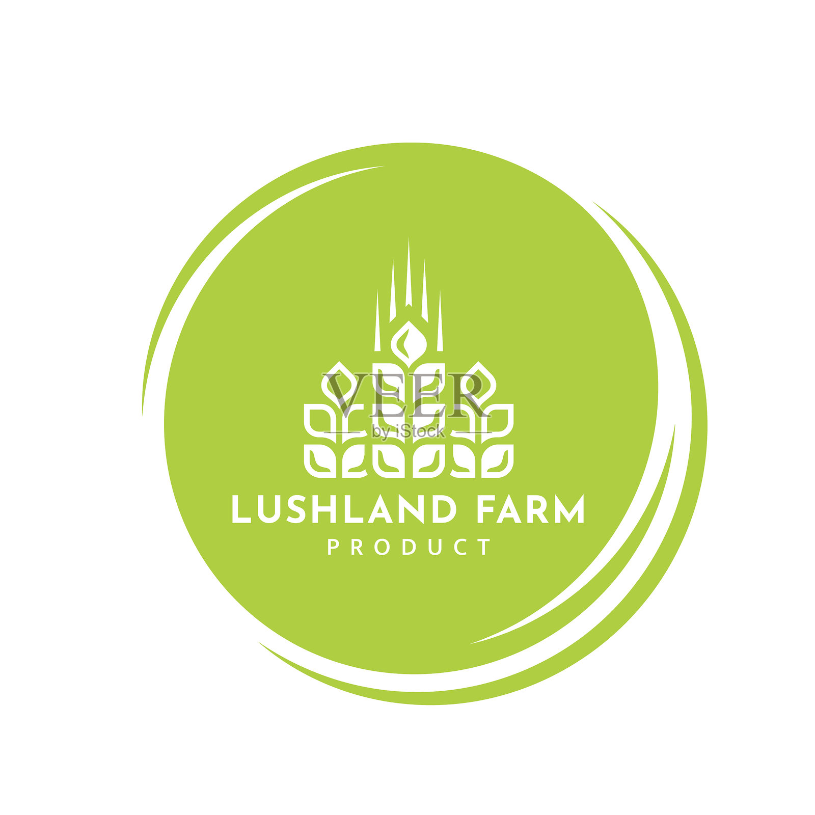 带麦田的农场绿色标签模板插画图片素材