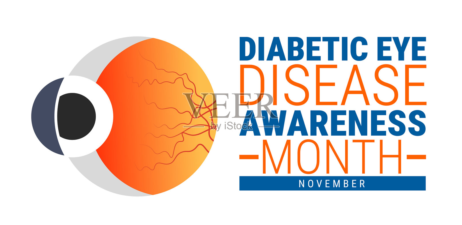 糖尿病视网膜病变宣传月背景、横幅、卡片或海报设计模板，每年十一月举行，以提高人们对该使命的认识。矢量图。插画图片素材