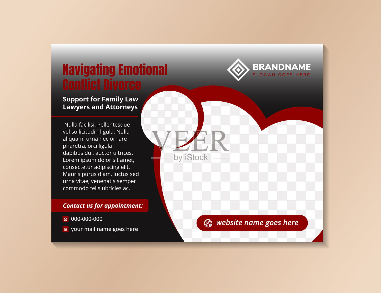 抽象海报横幅设计模板合集，标题为“导航情感冲突离婚”，黑色渐变背景，可插入照片拼贴。插画图片素材