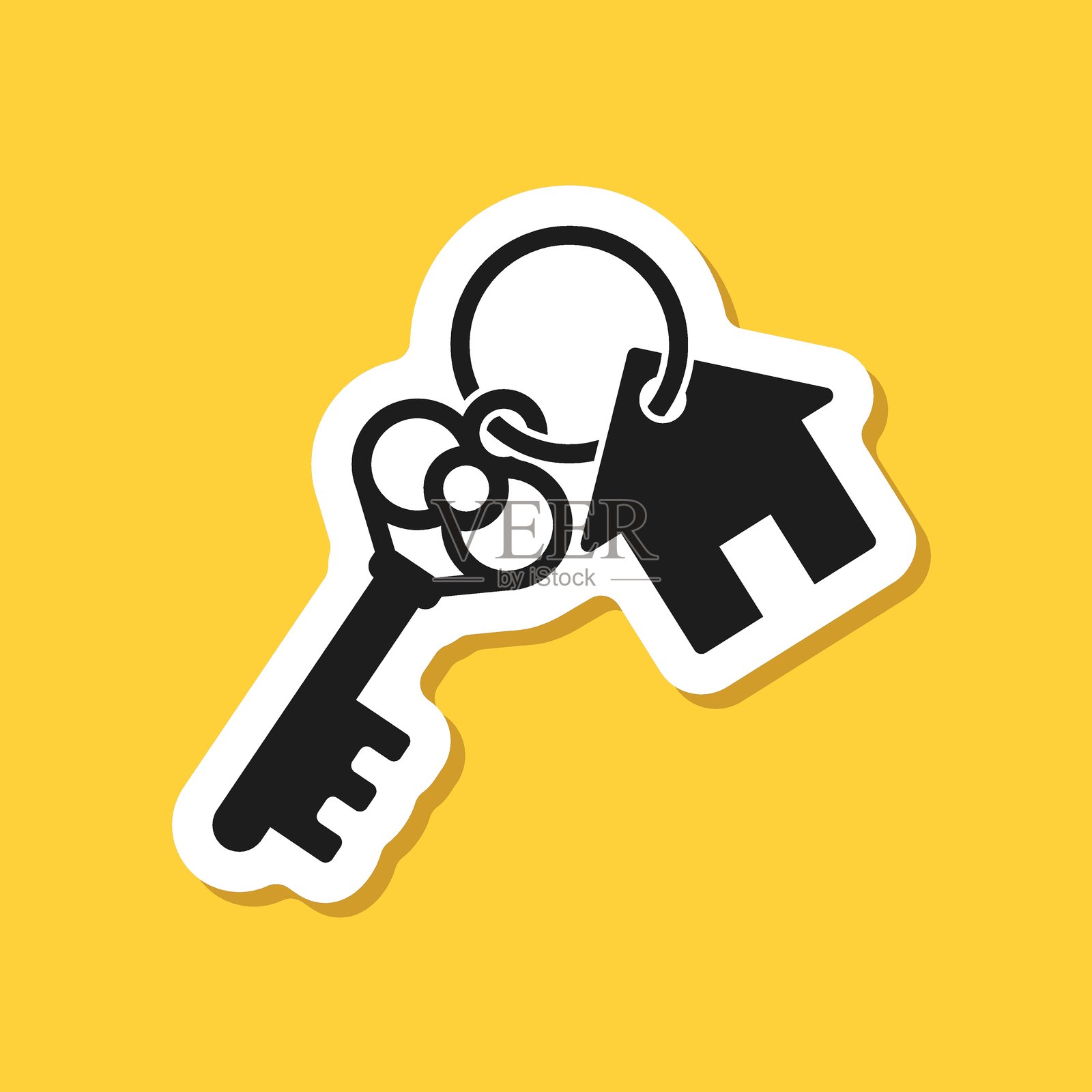 扁平风格的钥匙图标贴纸。安全矢量图，背景孤立。门禁标志，商业概念。插画图片素材