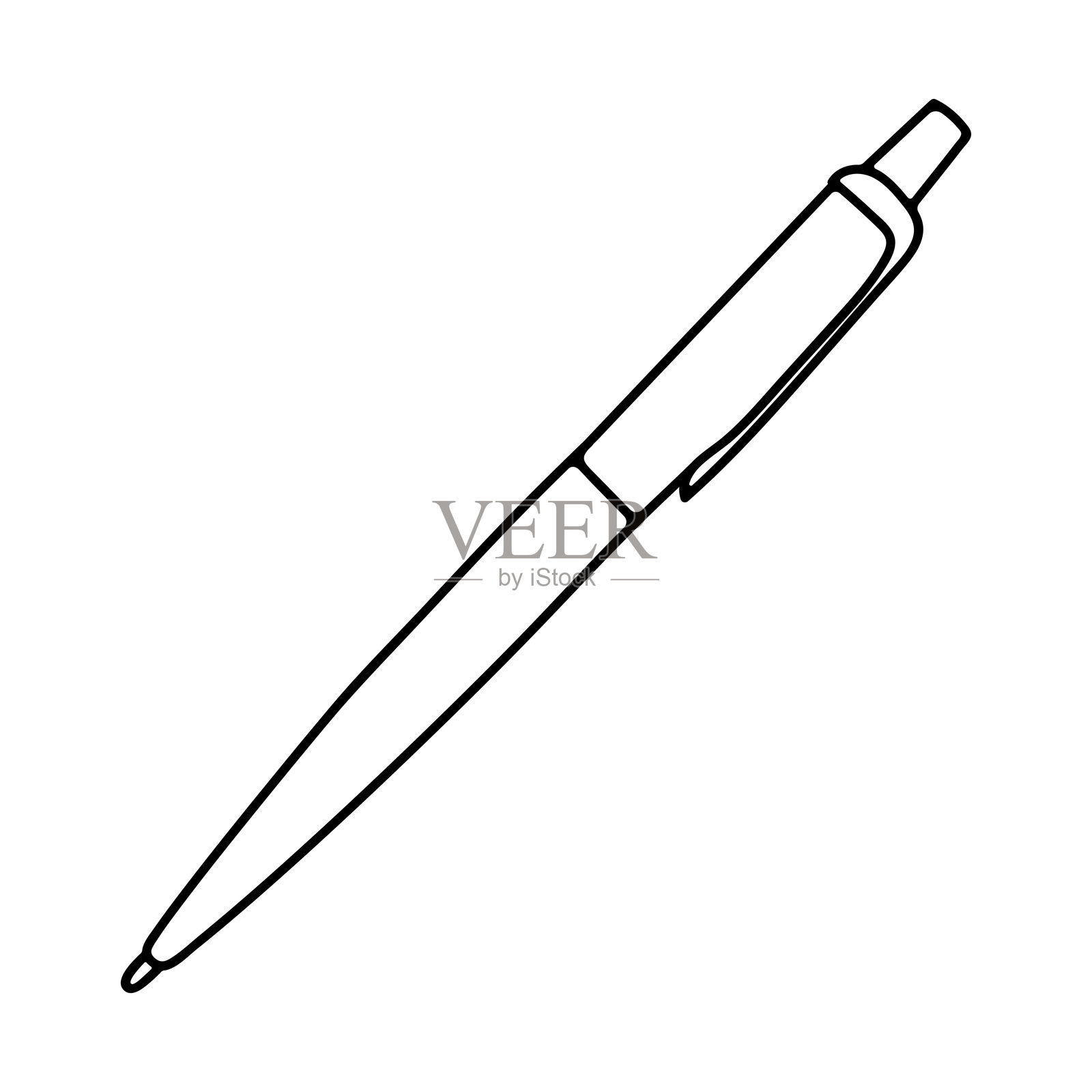 用于书写的圆珠笔，黑色轮廓线。铅笔符号，象征学习和教育概念，图标风格，适用于知识日或9月1日。涂鸦矢量插画。插画图片素材