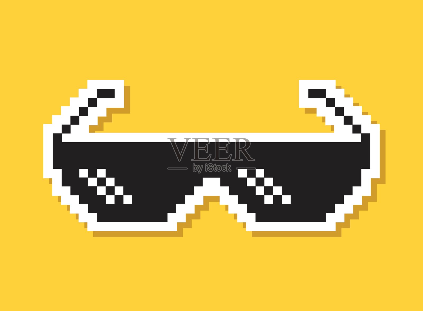 扁平风格的像素太阳镜贴纸图标。眼镜矢量图，孤立的背景。有趣的配饰标志，商务概念。插画图片素材