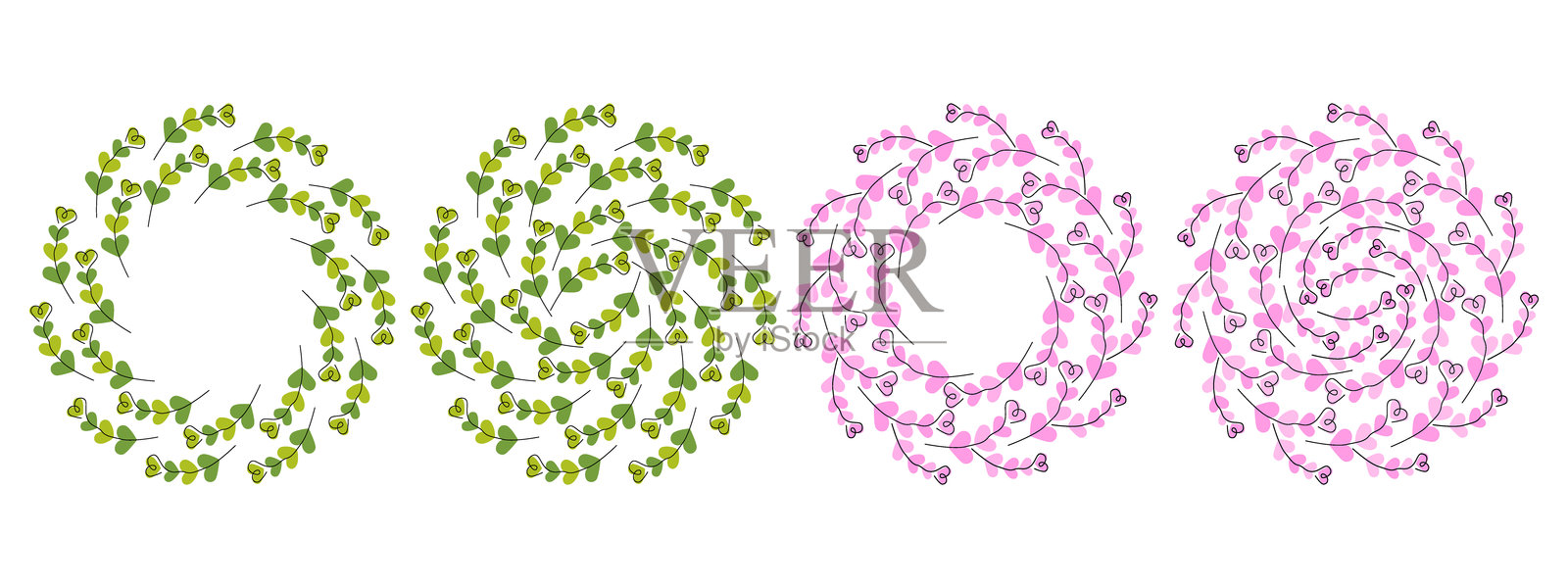 枝条勾勒爱心形状的圆形花环边框和背景，春天，留白，模板插画图片素材