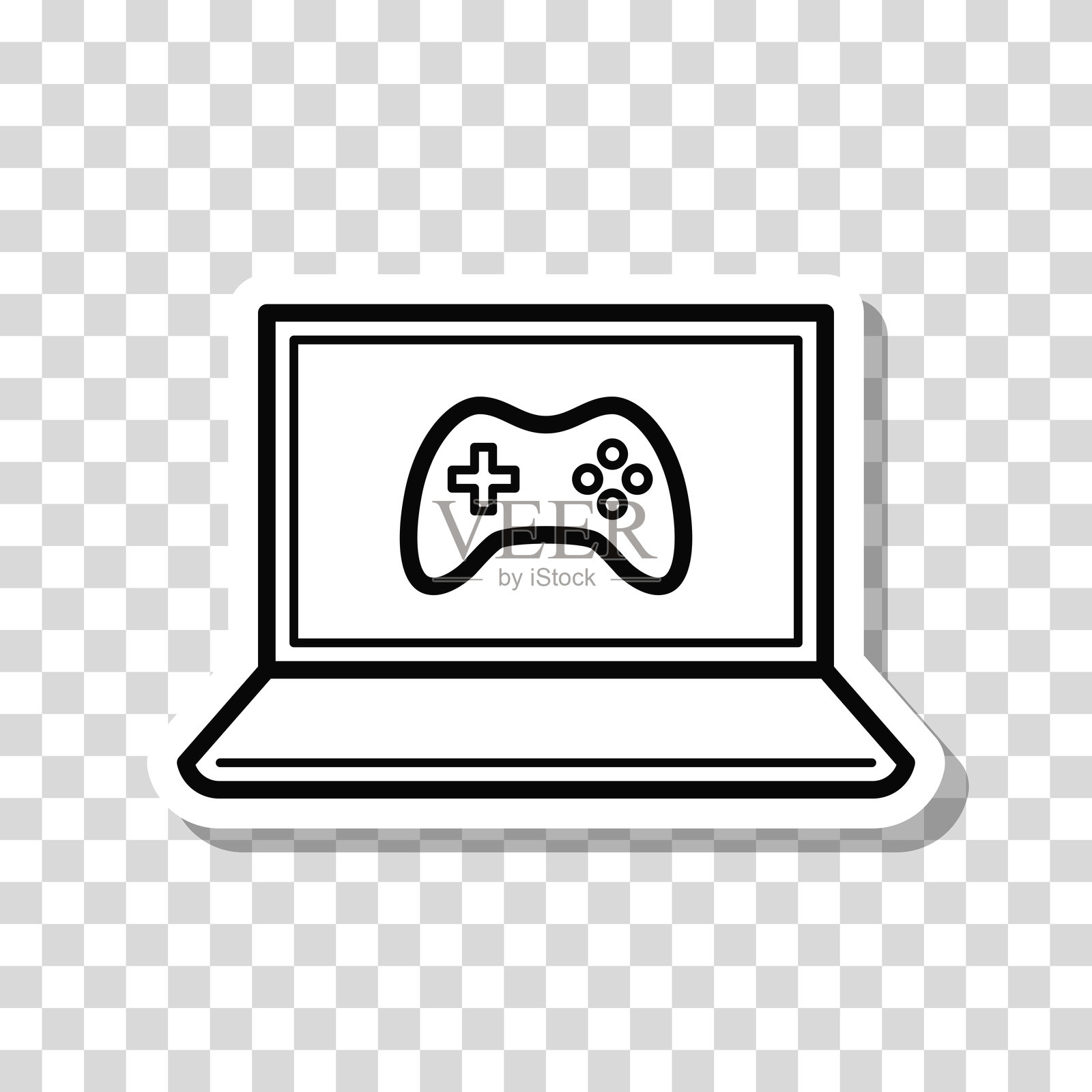 笔记本电脑上的电子游戏。空白背景上的图标贴纸插画图片素材