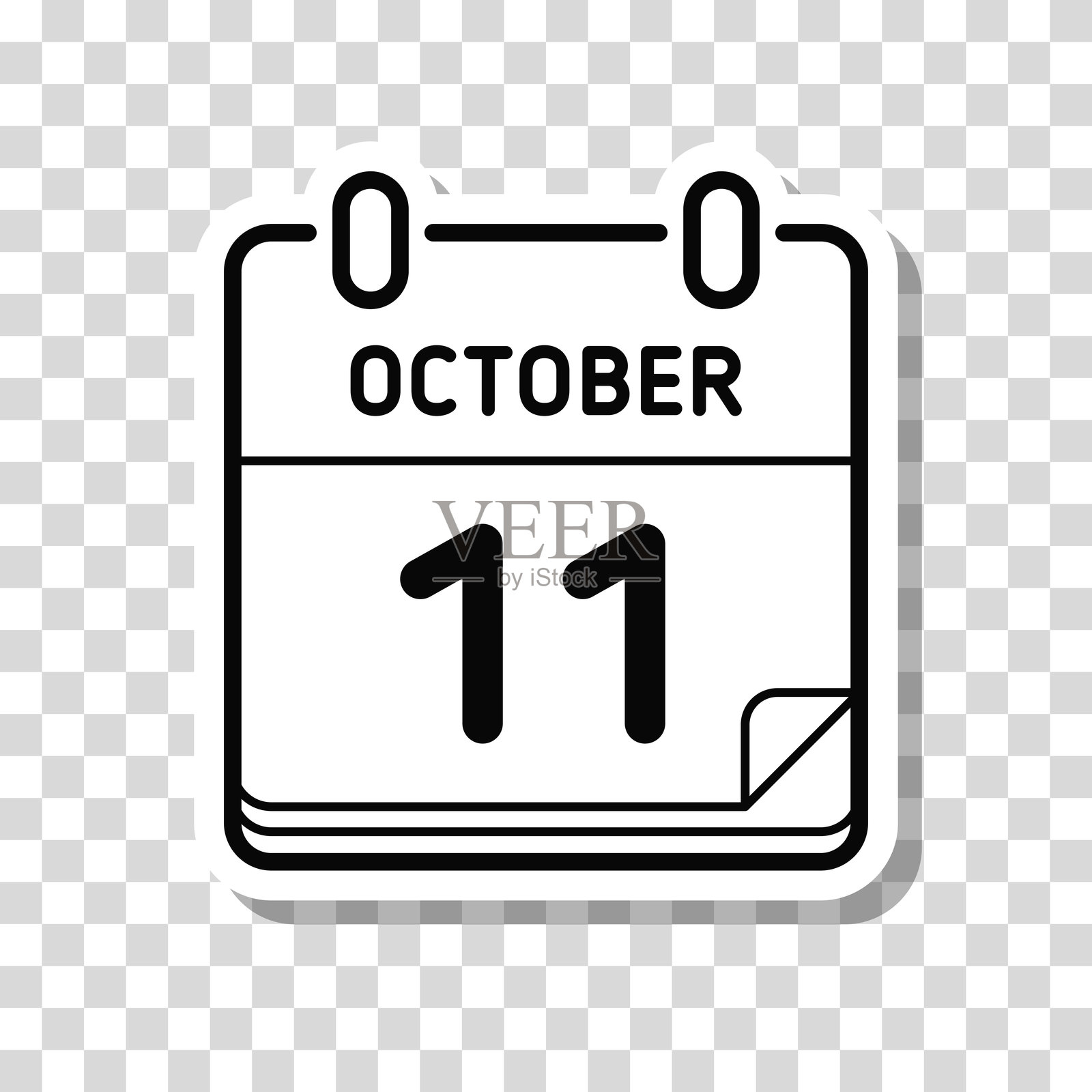 10月11日。空白背景上的图标贴纸插画图片素材