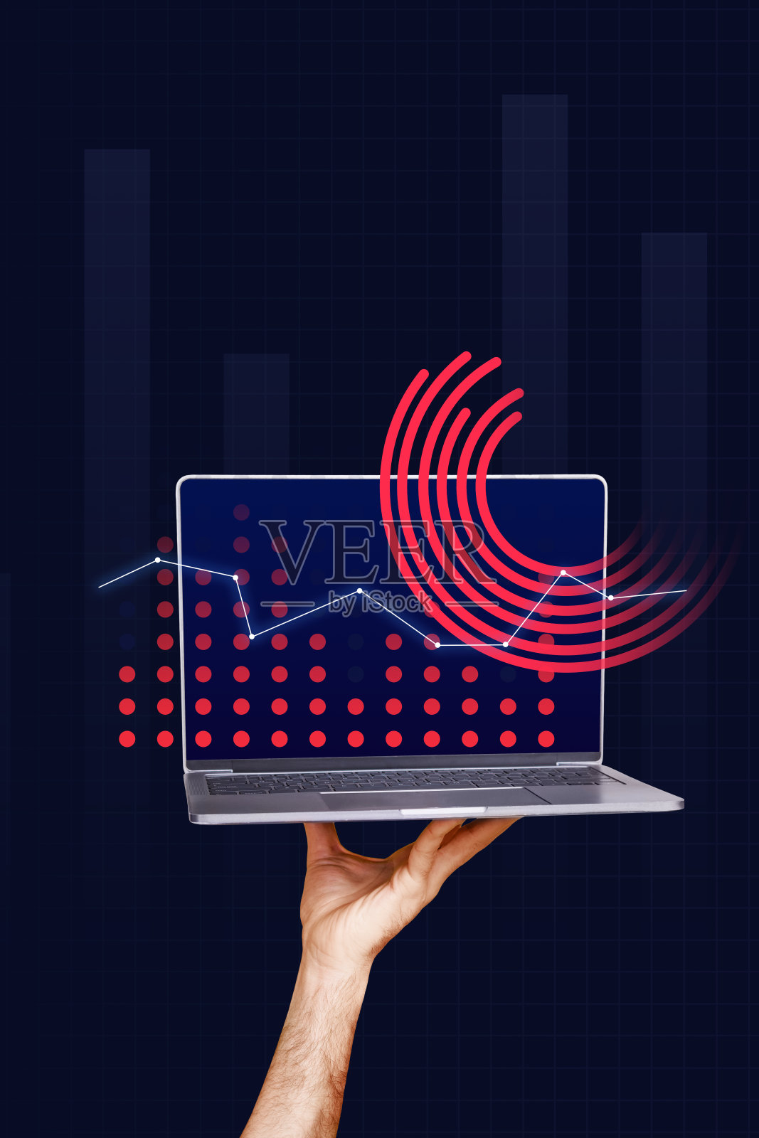 拼贴画风格的时尚艺术横幅，展示了人类的手、笔记本电脑键盘图、编程统计、开发、推广和机会。照片摄影图片