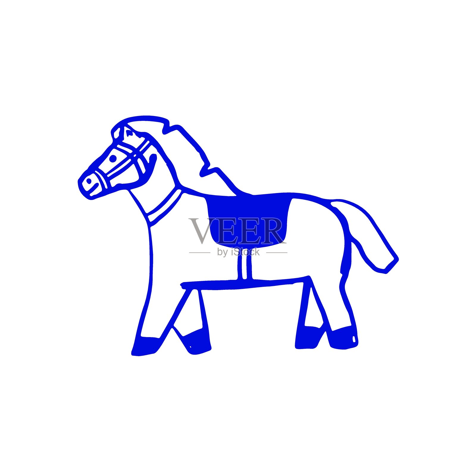 儿童画。带缰绳和马鞍的手绘马。简单的儿童矢量插画插画图片素材