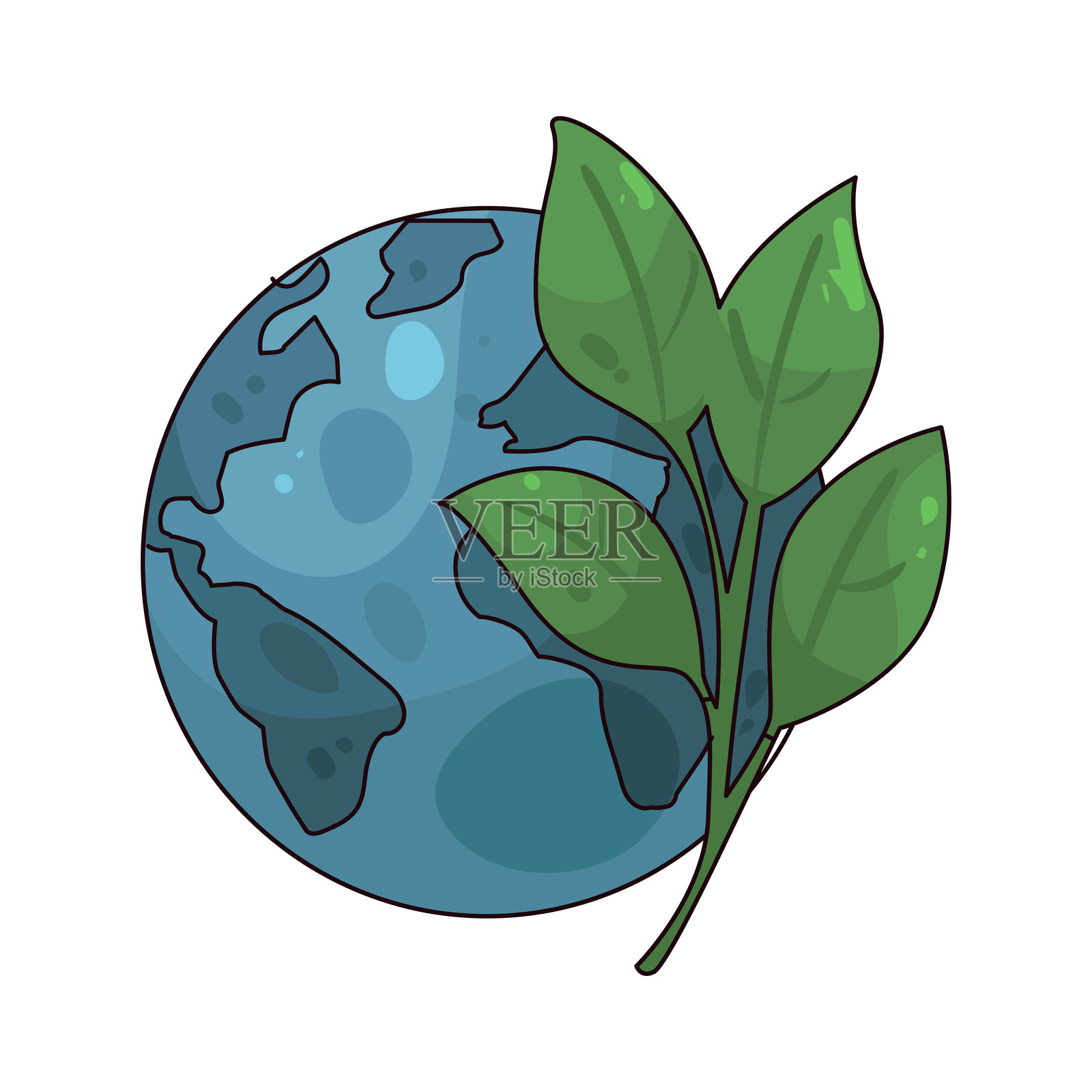 带有叶子的地球插画图片素材