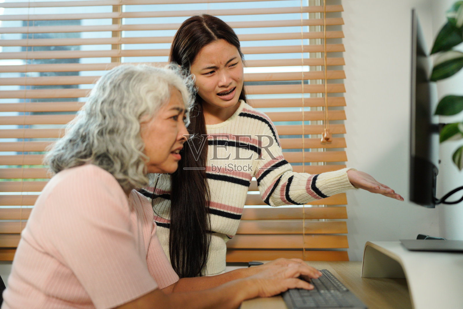 孙女在家教奶奶使用电脑照片摄影图片