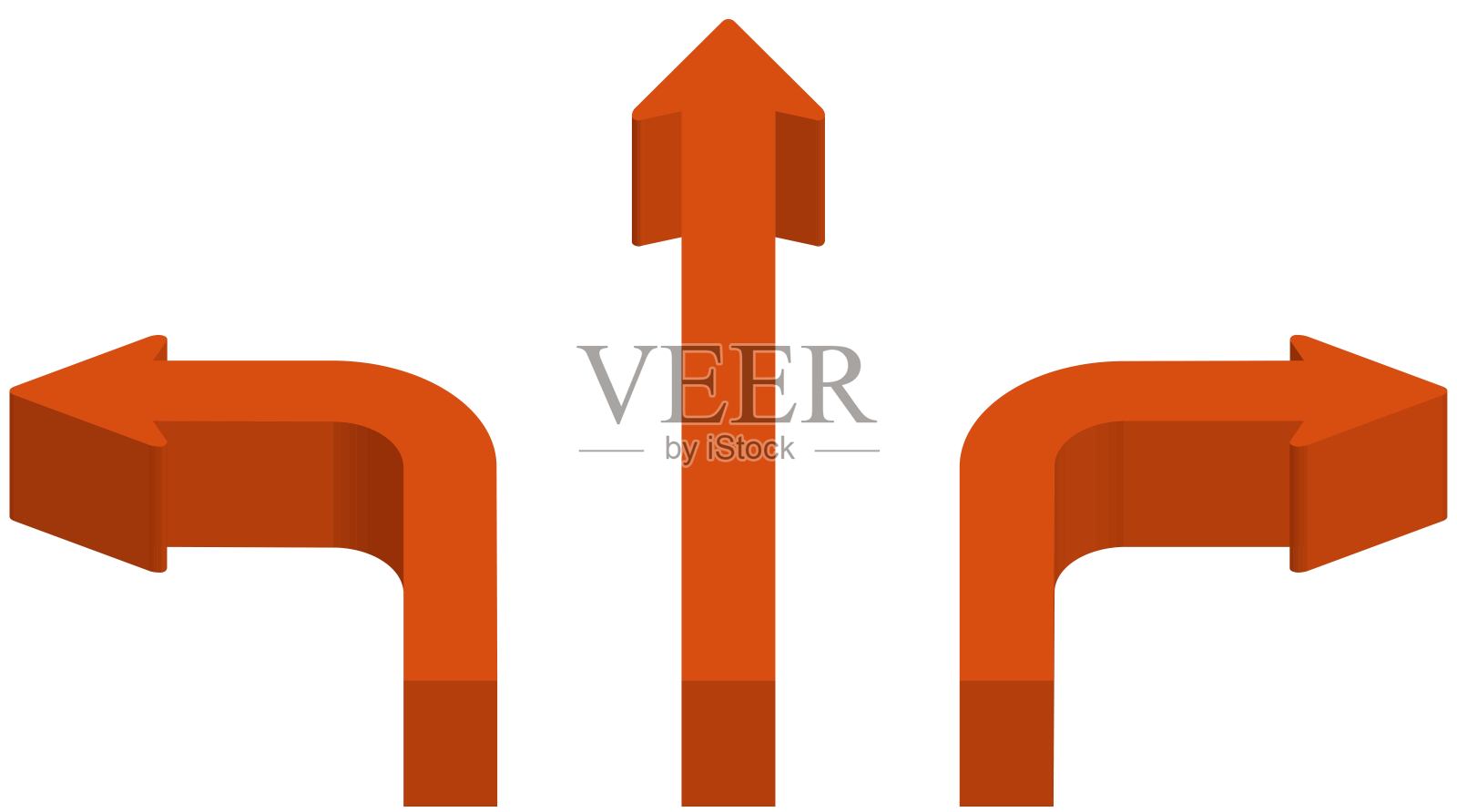 三个方向的3D箭头图标，示意选择、路径和决策/插画素材（矢量插画）插画图片素材