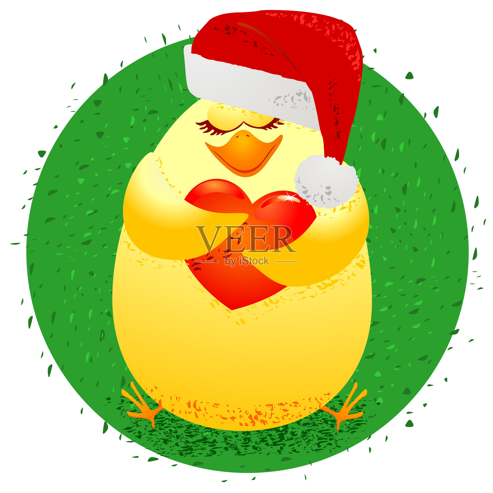 戴着圣诞帽的卡通小鸡，圣诞插画。矢量图插画图片素材