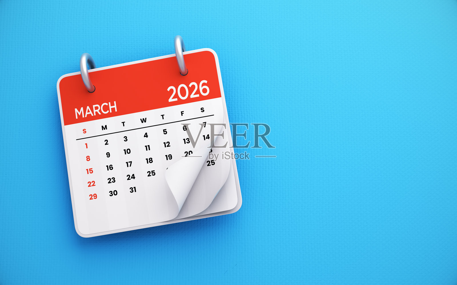 2026年3月日历，背景为蓝色照片摄影图片