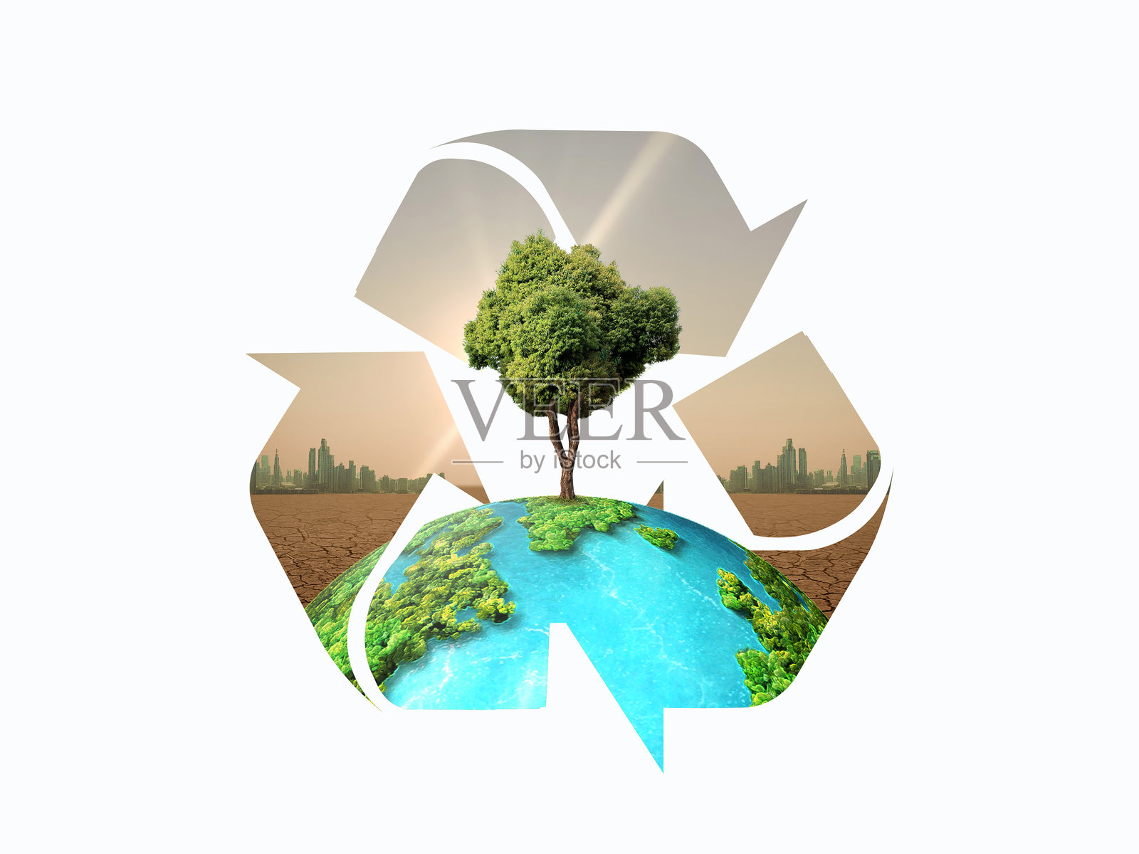 生态系统恢复，世界环境日概念，3D树木背景。照片摄影图片