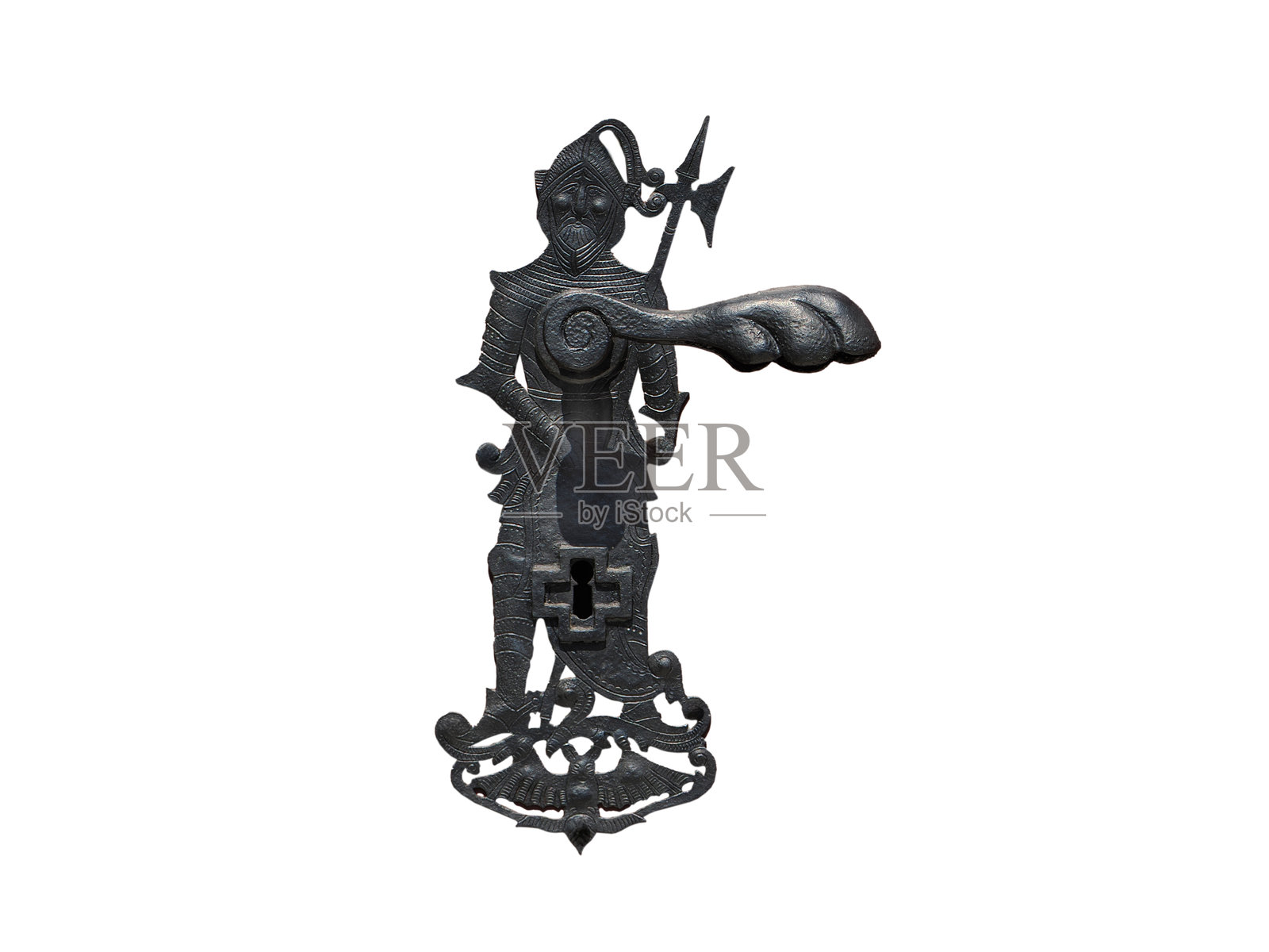 中世纪门把手，孤立在白色背景上照片摄影图片