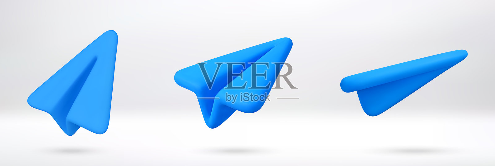 蓝色3D卡通纸飞机图标集插画图片素材