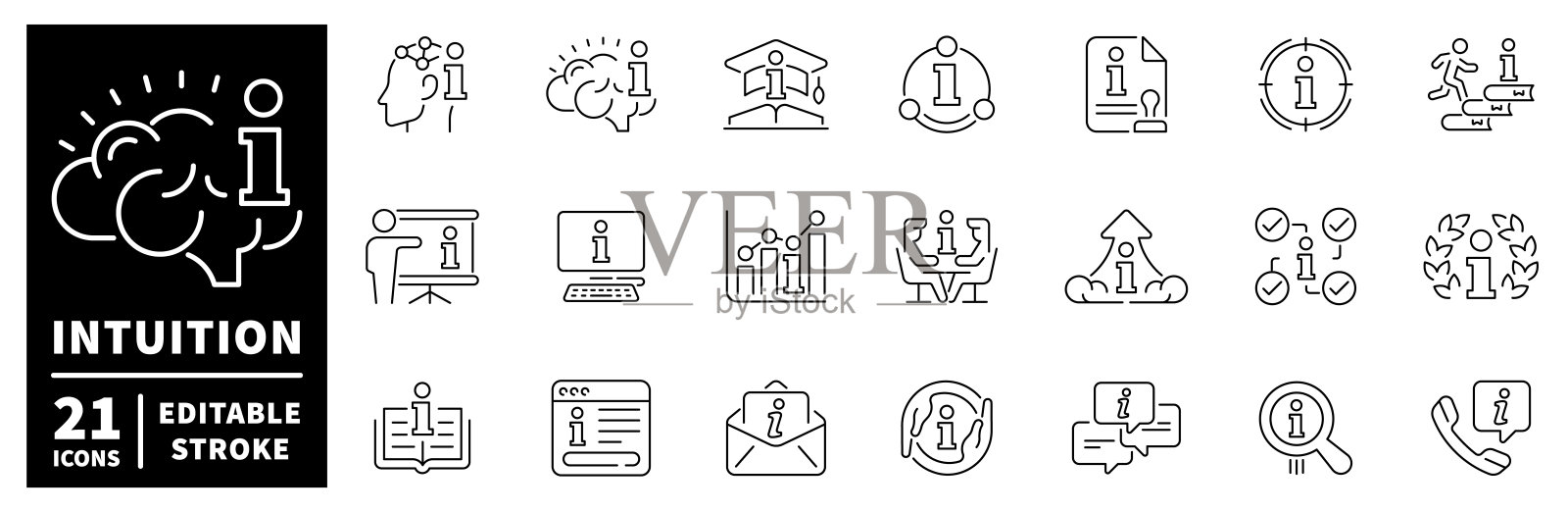 直觉图标集。可编辑的线条图标，包含轮廓、概念性和极简符号插画图片素材