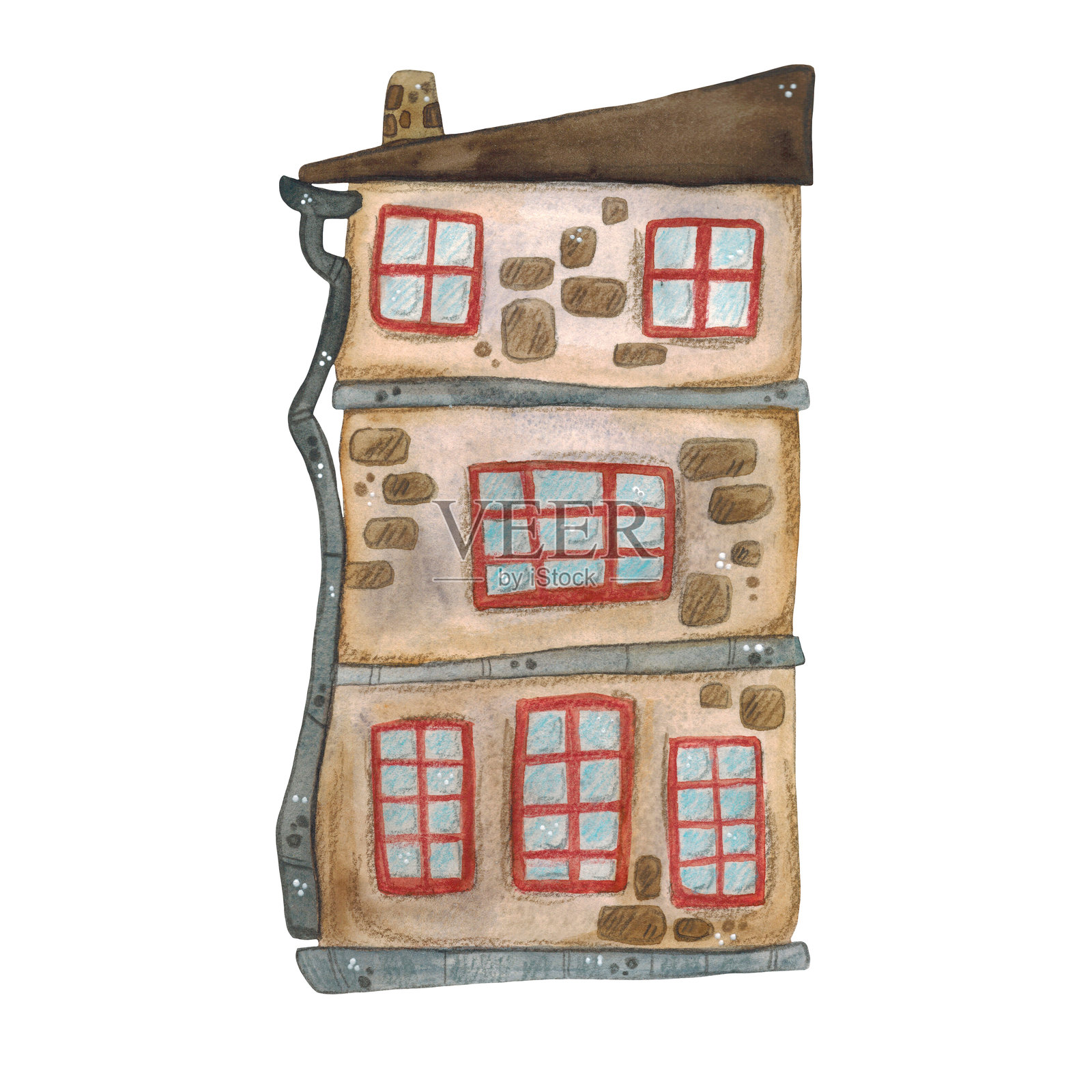 棕色砖房，卡通风格插画图片素材