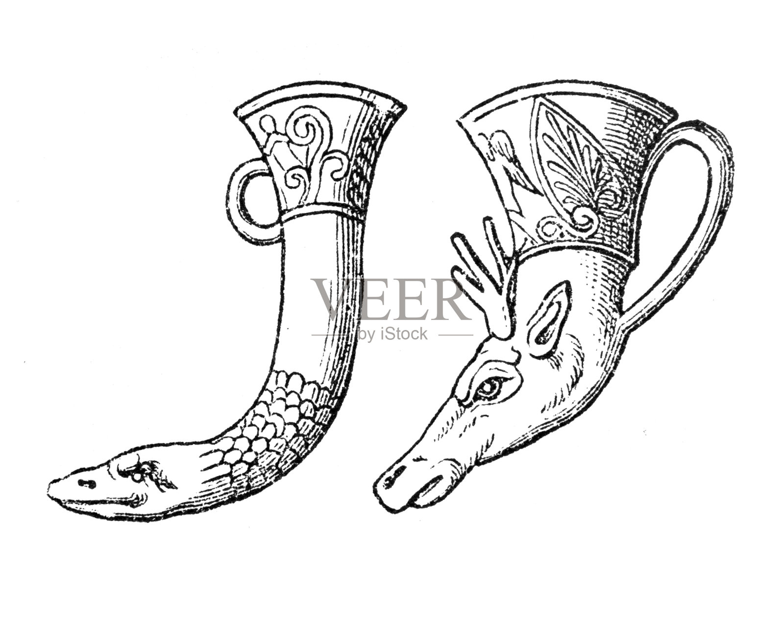 古希腊饮酒角插画图片素材