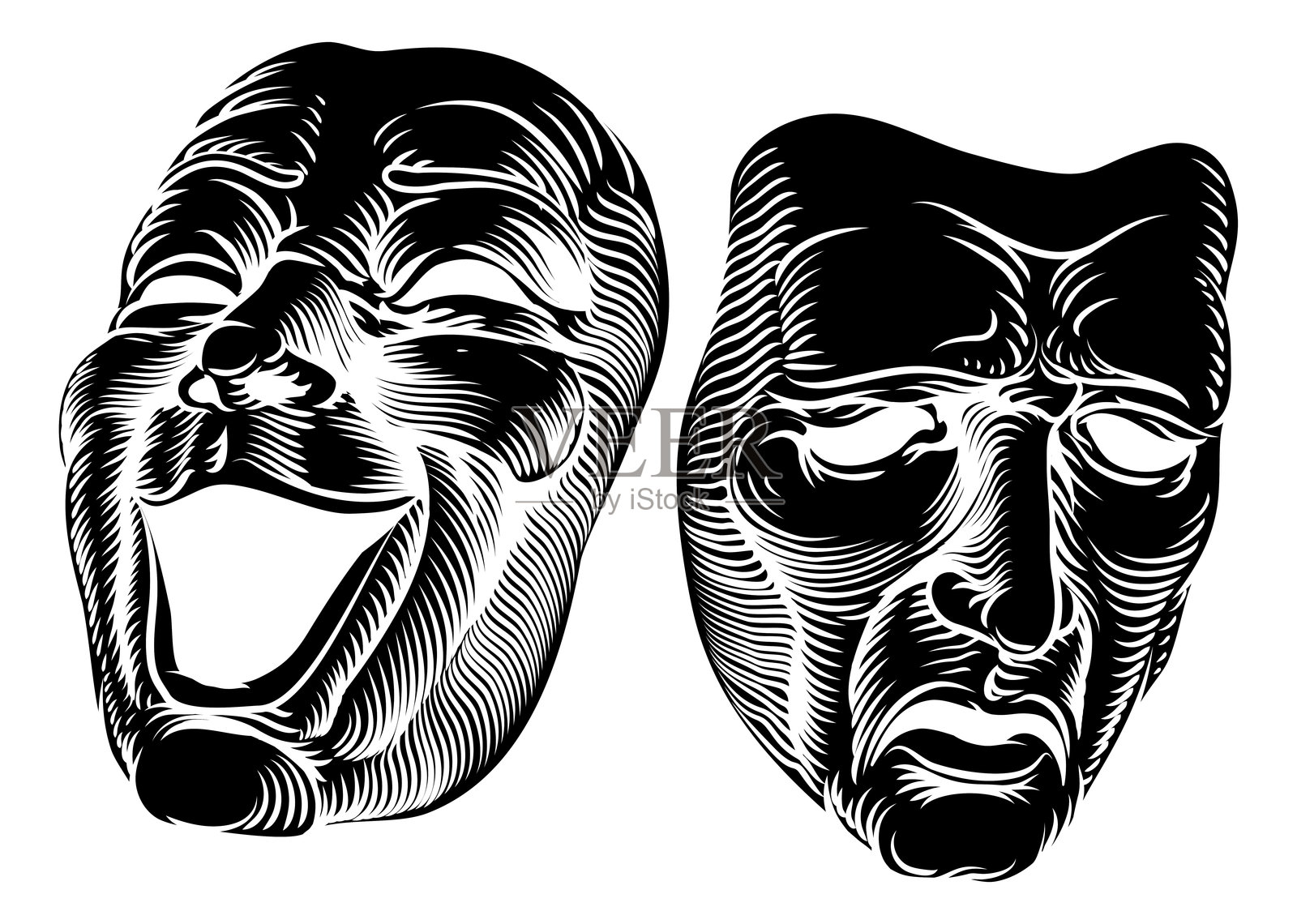 戏剧或剧院的悲喜剧面具插画图片素材