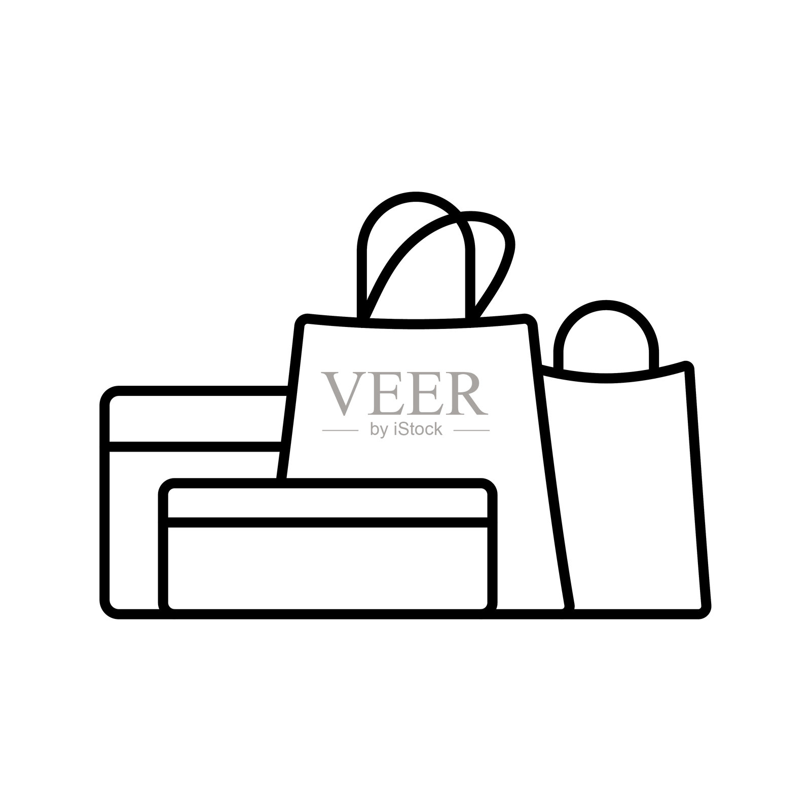 包和盒子图标。购物。黑色轮廓线剪影。可编辑描边。正面和侧面视图。矢量简约扁平图形插图。孤立在白色背景上的物体。插画图片素材