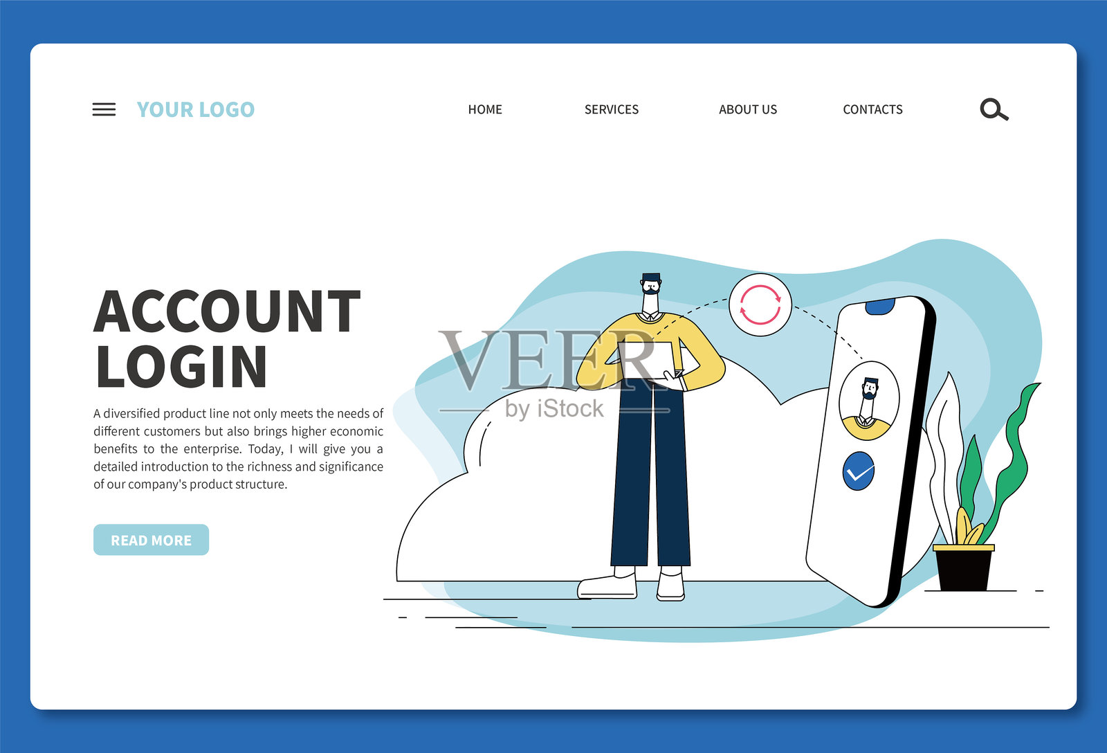 手机与人脸识别认证概念插画。横幅 - 标志，网页横幅，模板，网页，插画图片素材