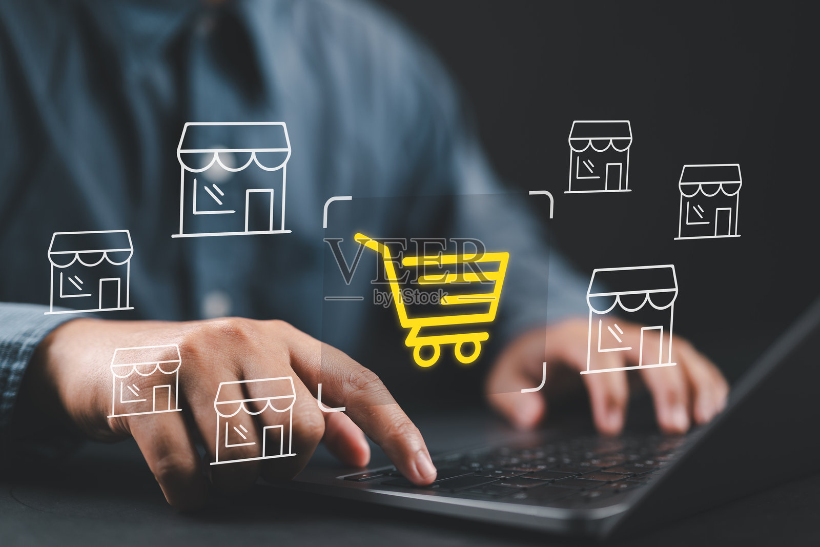 业主创业和在线购物配送概念。企业家盈利和目标成功的特许经营店。未来最佳产品和商店以及高效的系统照片摄影图片