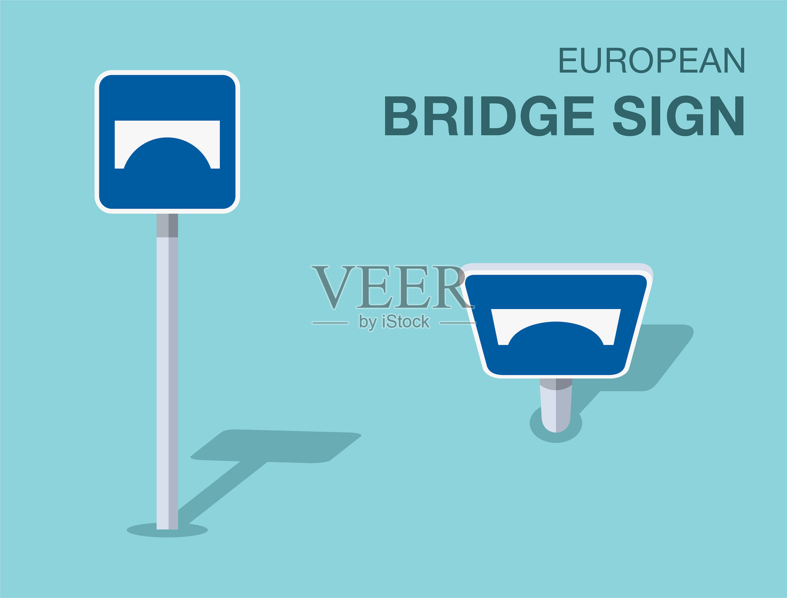 交通规则。孤立的欧洲“桥梁”路标。正面和俯视图。矢量插图模板。插画图片素材