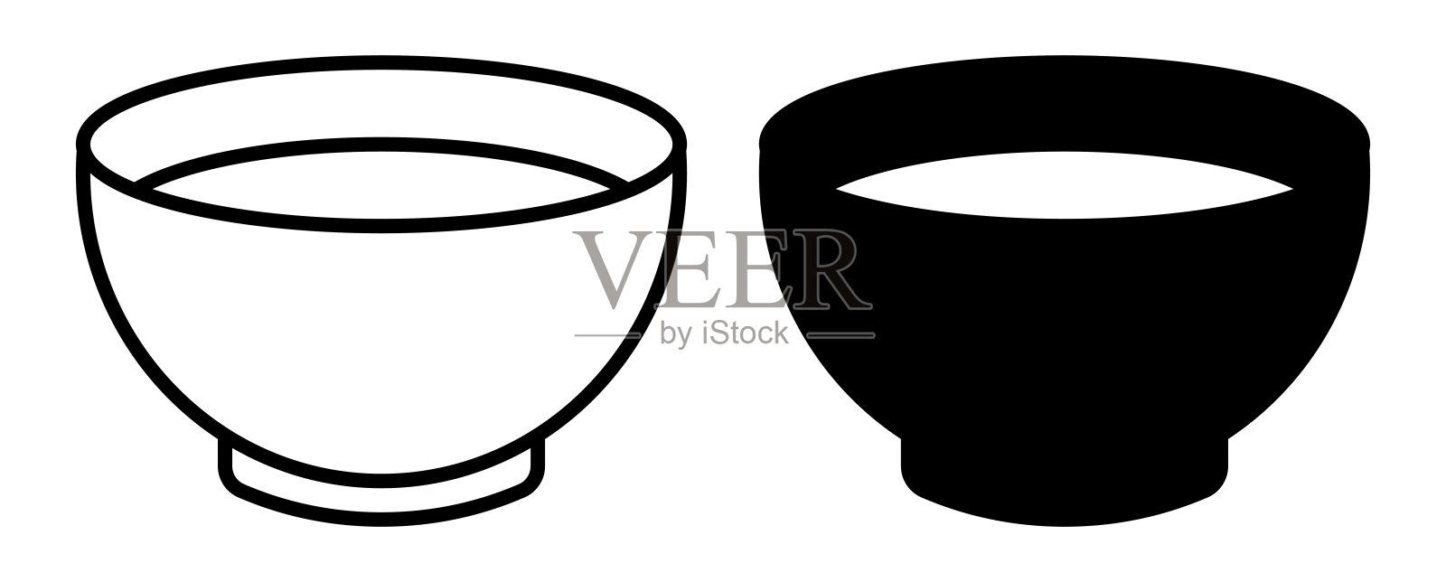 食物插画的简易碗轮廓设计，带有实心黑碗插画图片素材