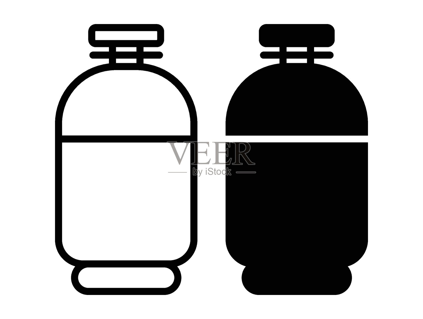 两个瓶子并排放在纯色背景上的黑白轮廓图插画图片素材