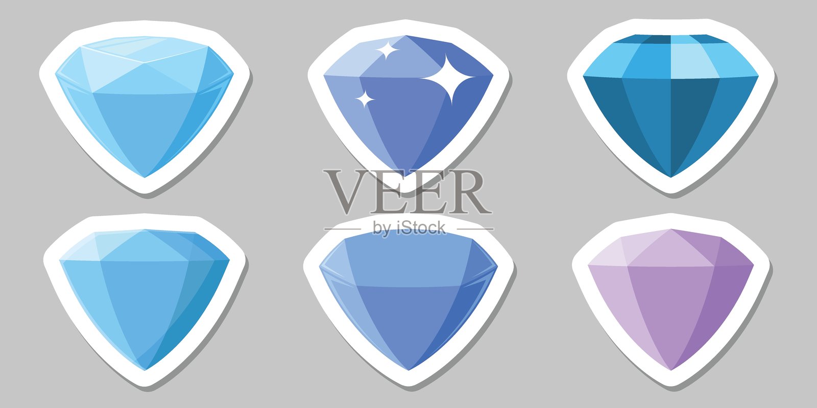 扁平风格的钻石宝石贴纸图标集。珠宝宝石矢量图，孤立背景。奢华闪耀标志业务概念。插画图片素材