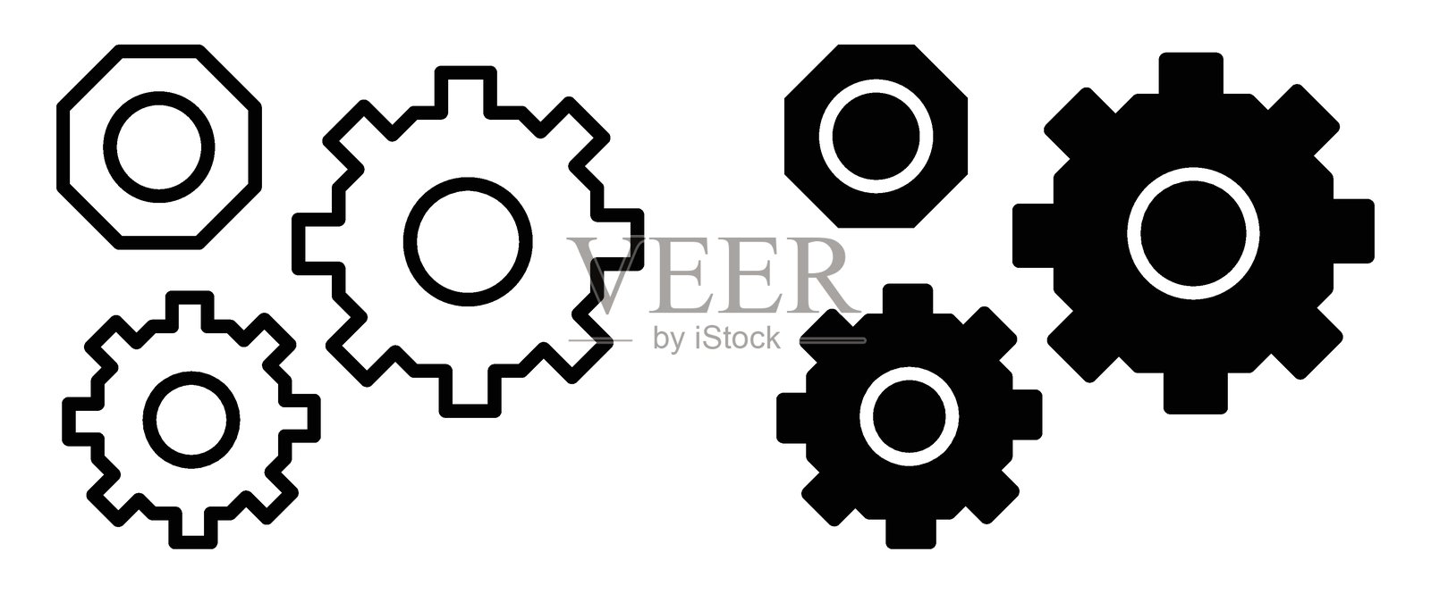 机械工程或工业设计概念的齿轮图标集插画图片素材