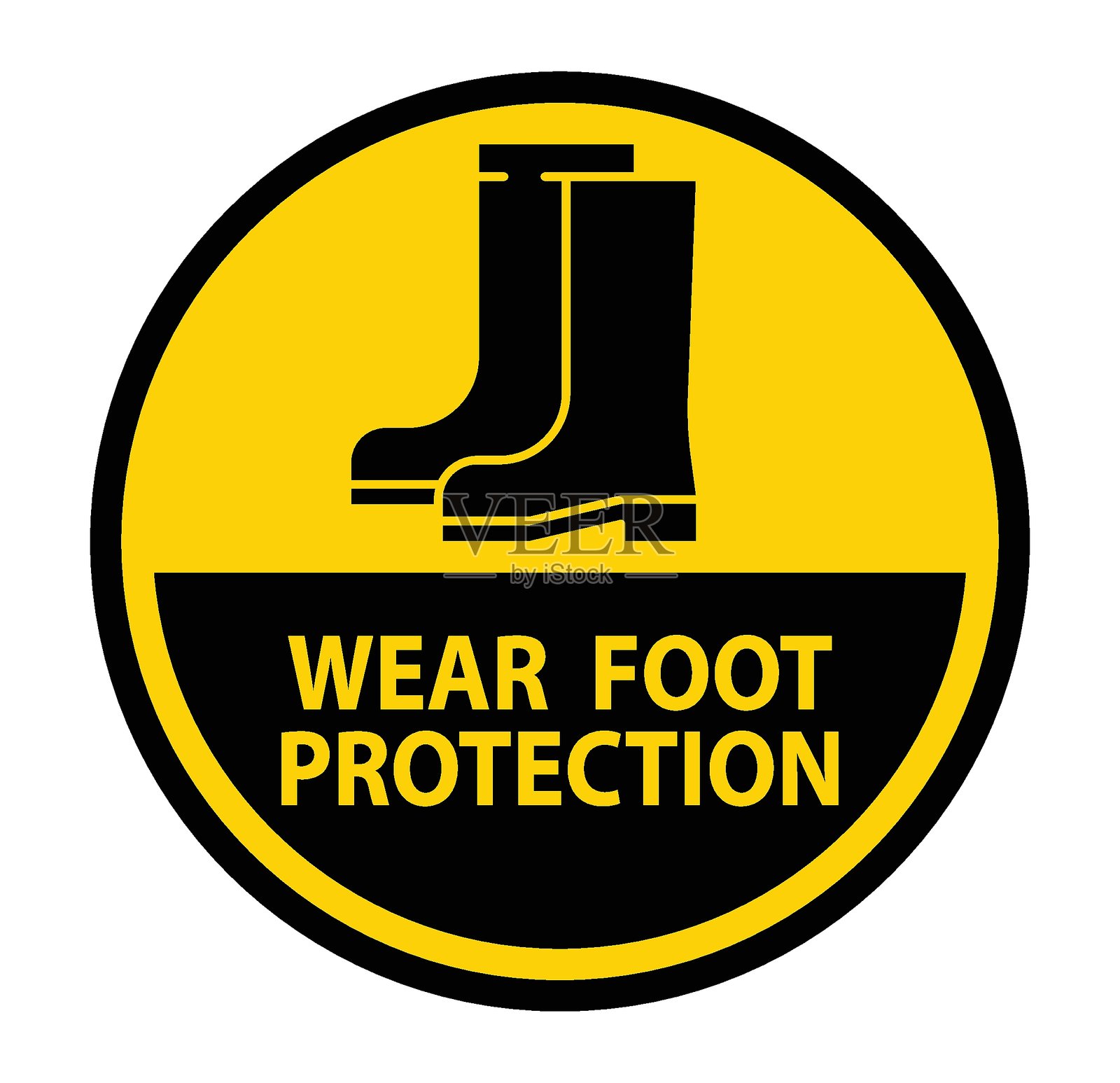 穿着足部防护装备的安全标志，采用黄黑配色插画图片素材
