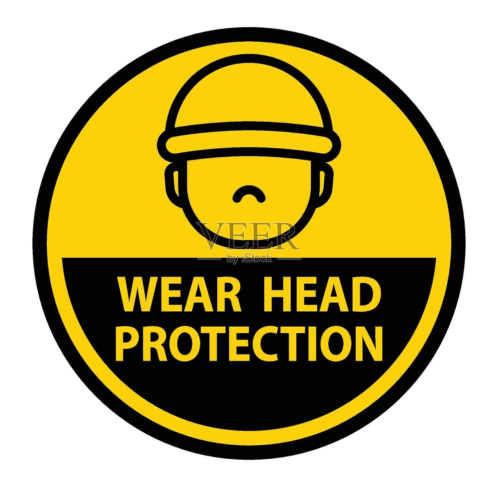 工作场所安全警示标识：佩戴头部防护装备以提高意识和合规性插画图片素材