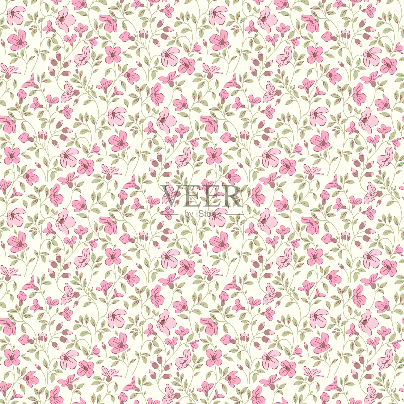 浅色背景上粉色系的碎花无缝图案插画图片素材