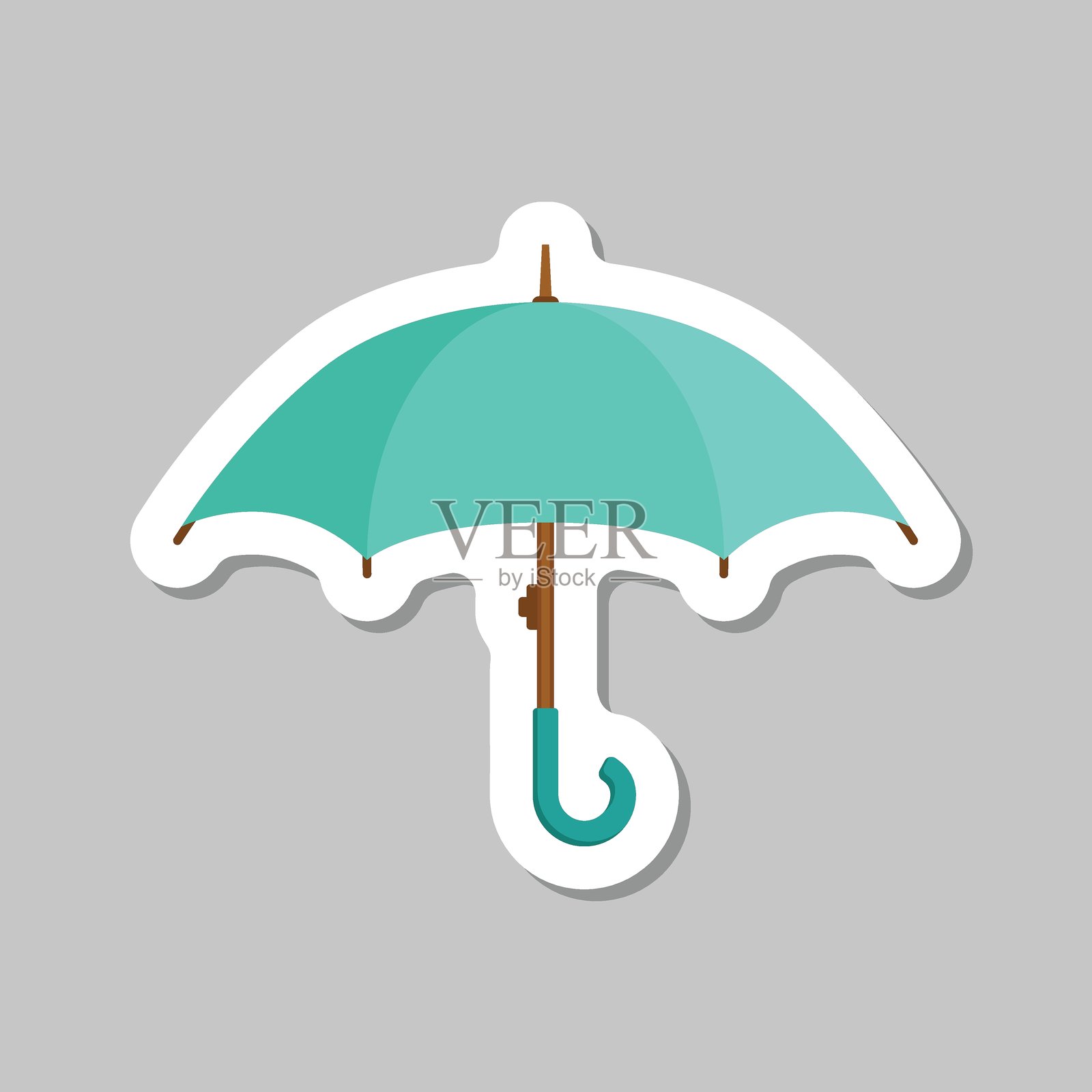 扁平风格的防水雨伞贴纸图标。遮阳伞矢量图，背景孤立。雨天防护标志，商务概念。插画图片素材