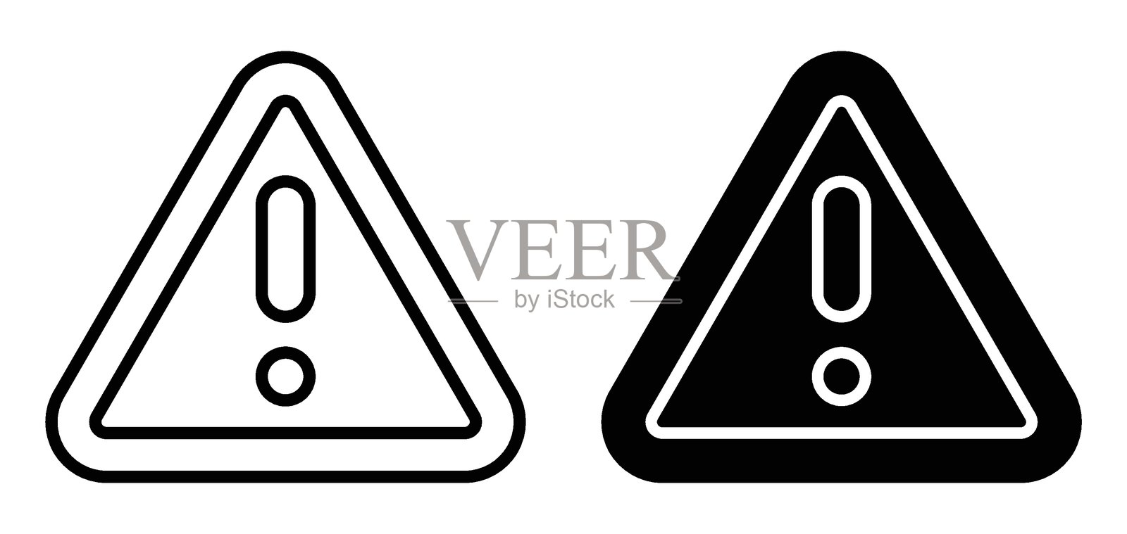 黑白三角形格式的警告标志图标，带有感叹号插画图片素材