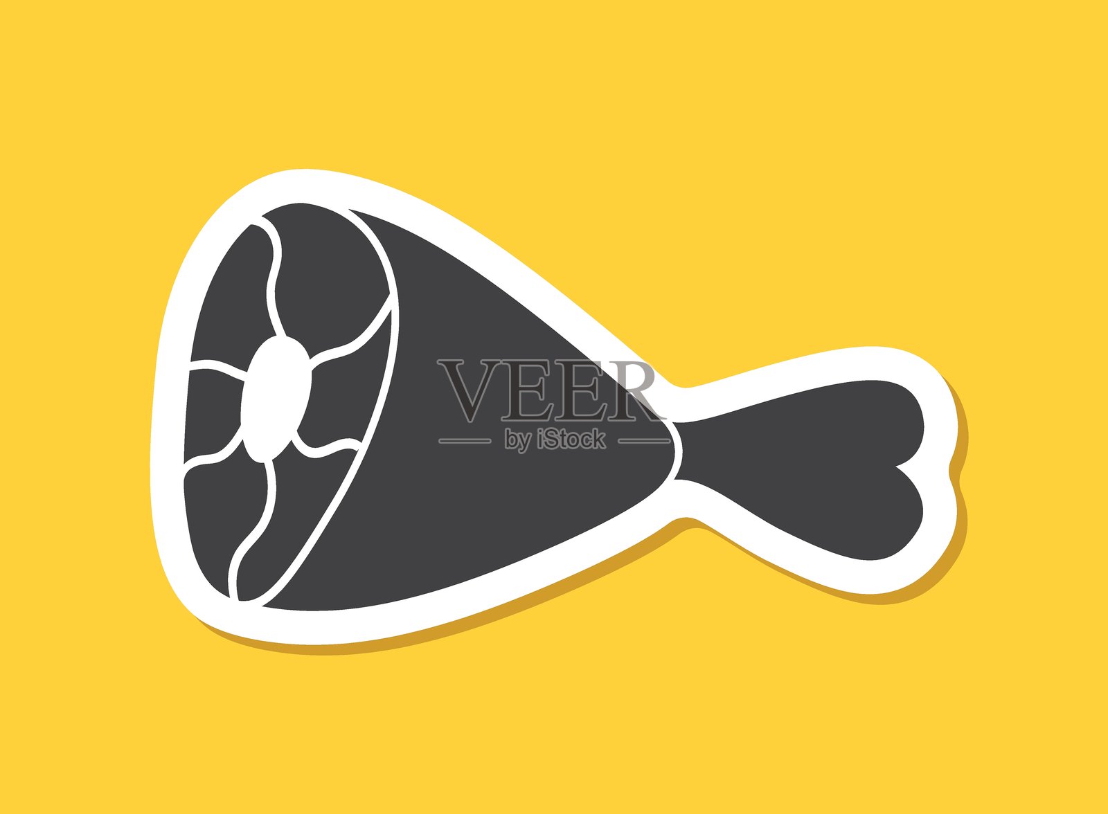 扁平风格的生肉贴纸图标。羊肉或牛肉矢量图，孤立的背景。炸肉类餐食标志，商业概念。插画图片素材