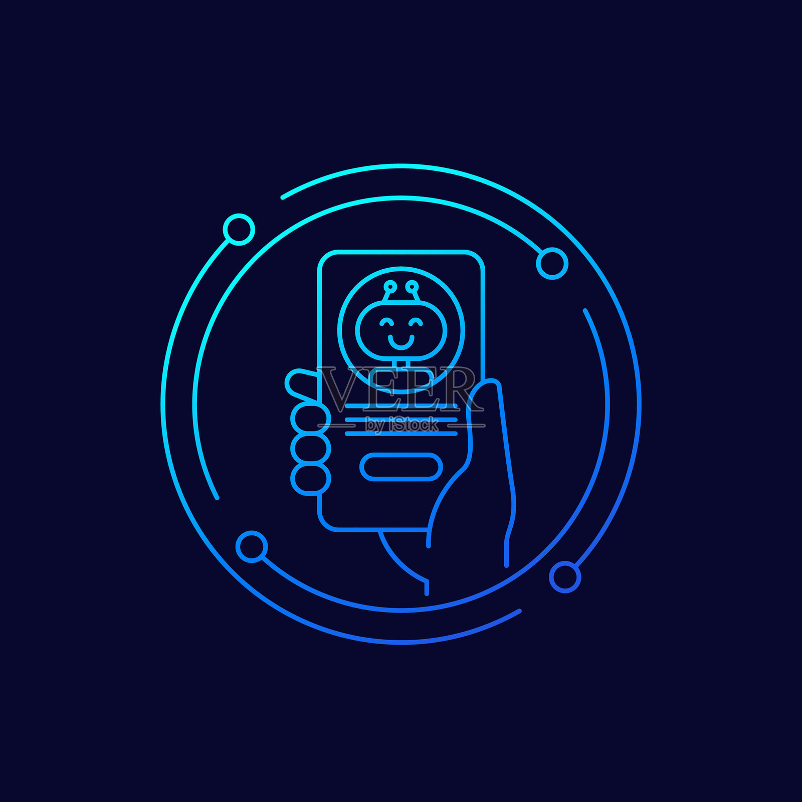 手机图标中的AI聊天机器人，线性设计插画图片素材