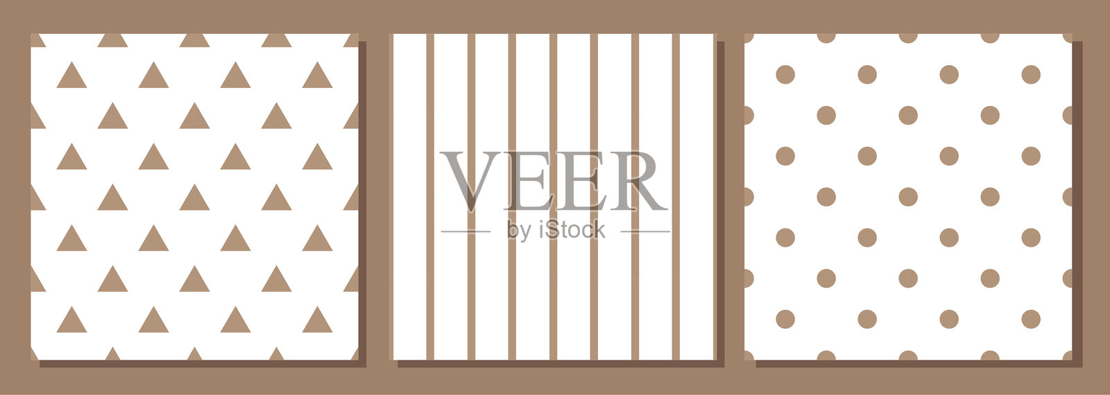 一组无缝几何图案，背景为白色。米色几何形状插画图片素材