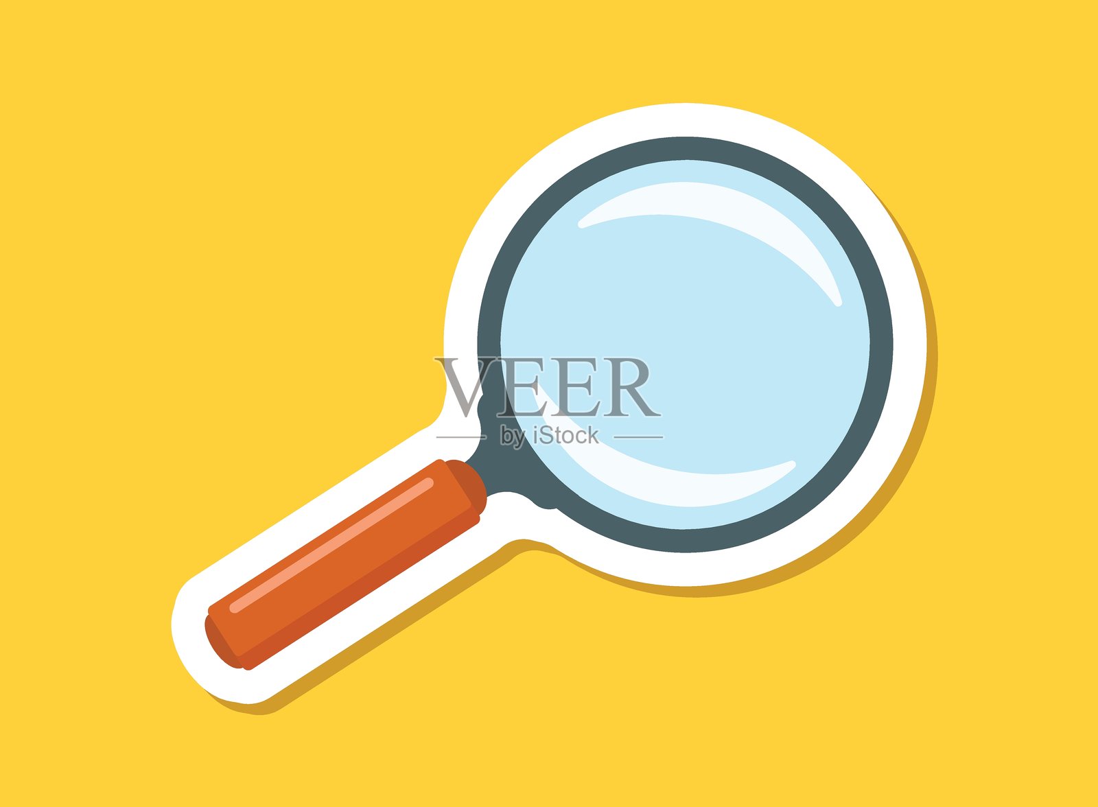 扁平风格的放大镜贴纸图标。在孤立的背景上展示的放大镜矢量图。搜索业务概念标志。插画图片素材