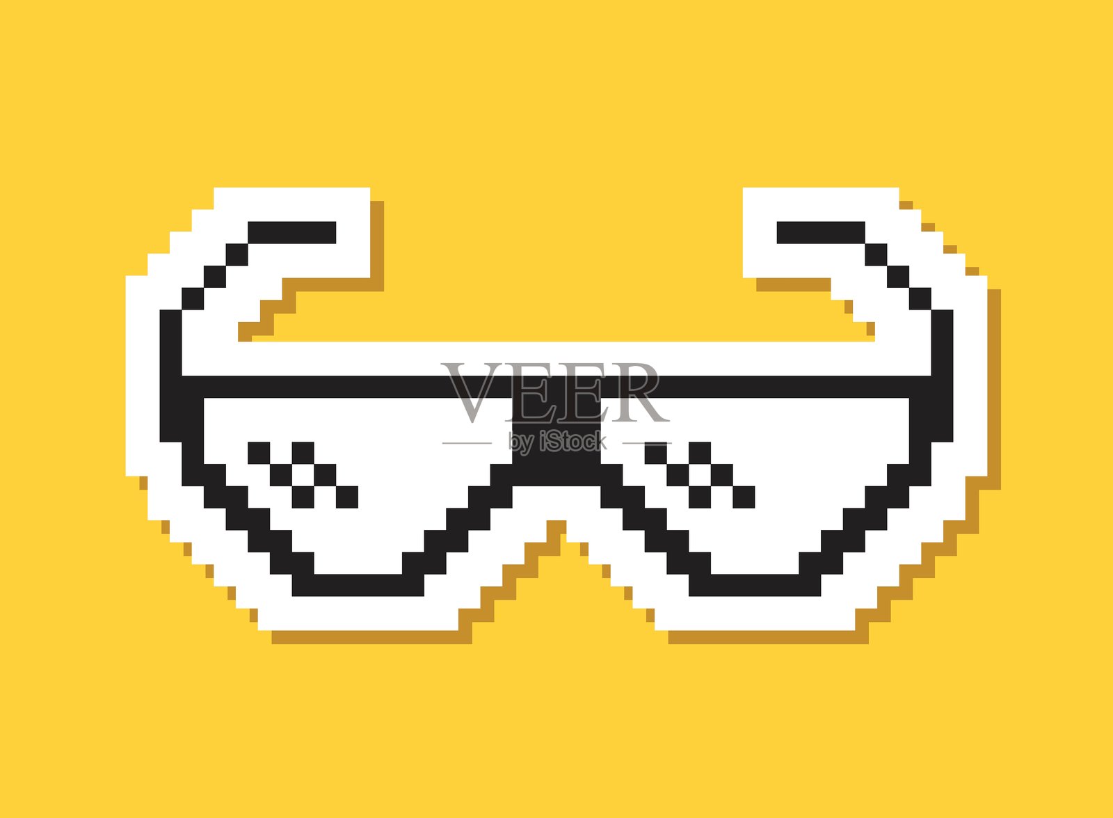 扁平风格的像素太阳镜贴纸图标。眼镜矢量图，孤立在背景上。有趣的配饰标志，商业概念。插画图片素材