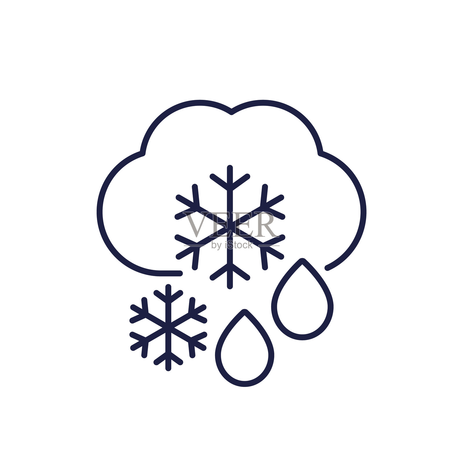 雨夹雪（雨、雪混合）线条图标插画图片素材