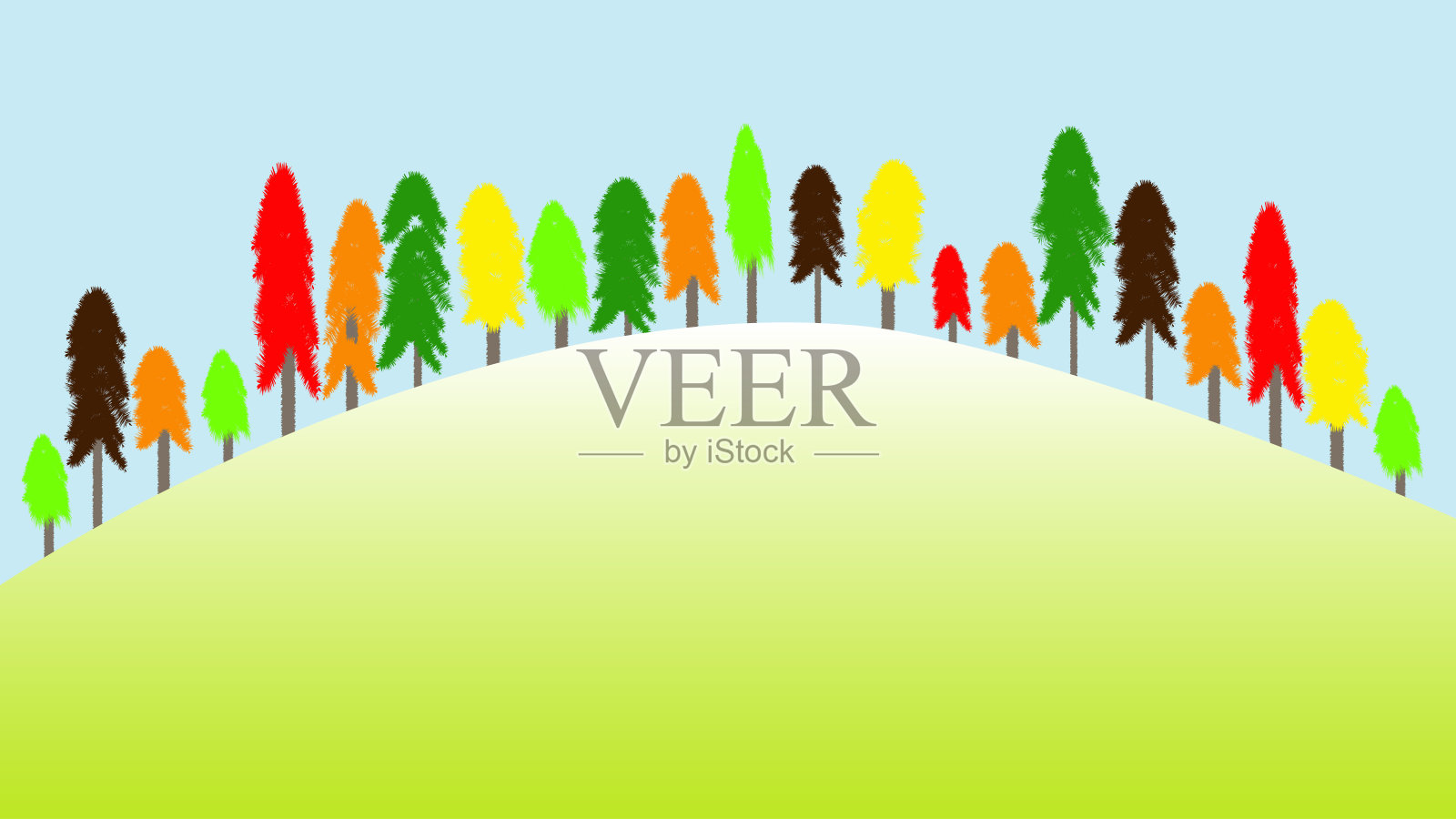 多彩松林风景背景。松树在山谷风景中的插画，可用作节日背景。矢量文件。插画图片素材