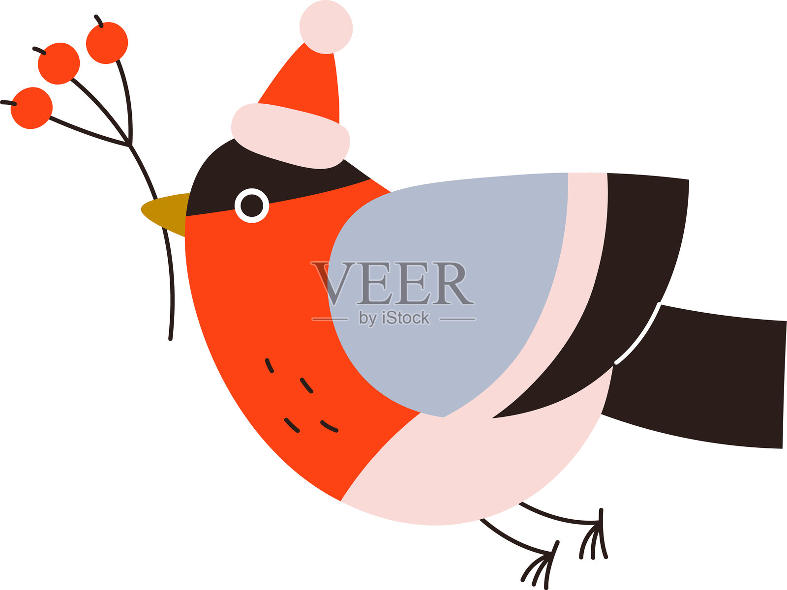 可爱的鸟类和圣诞冬季鸟屋元素插画图片素材